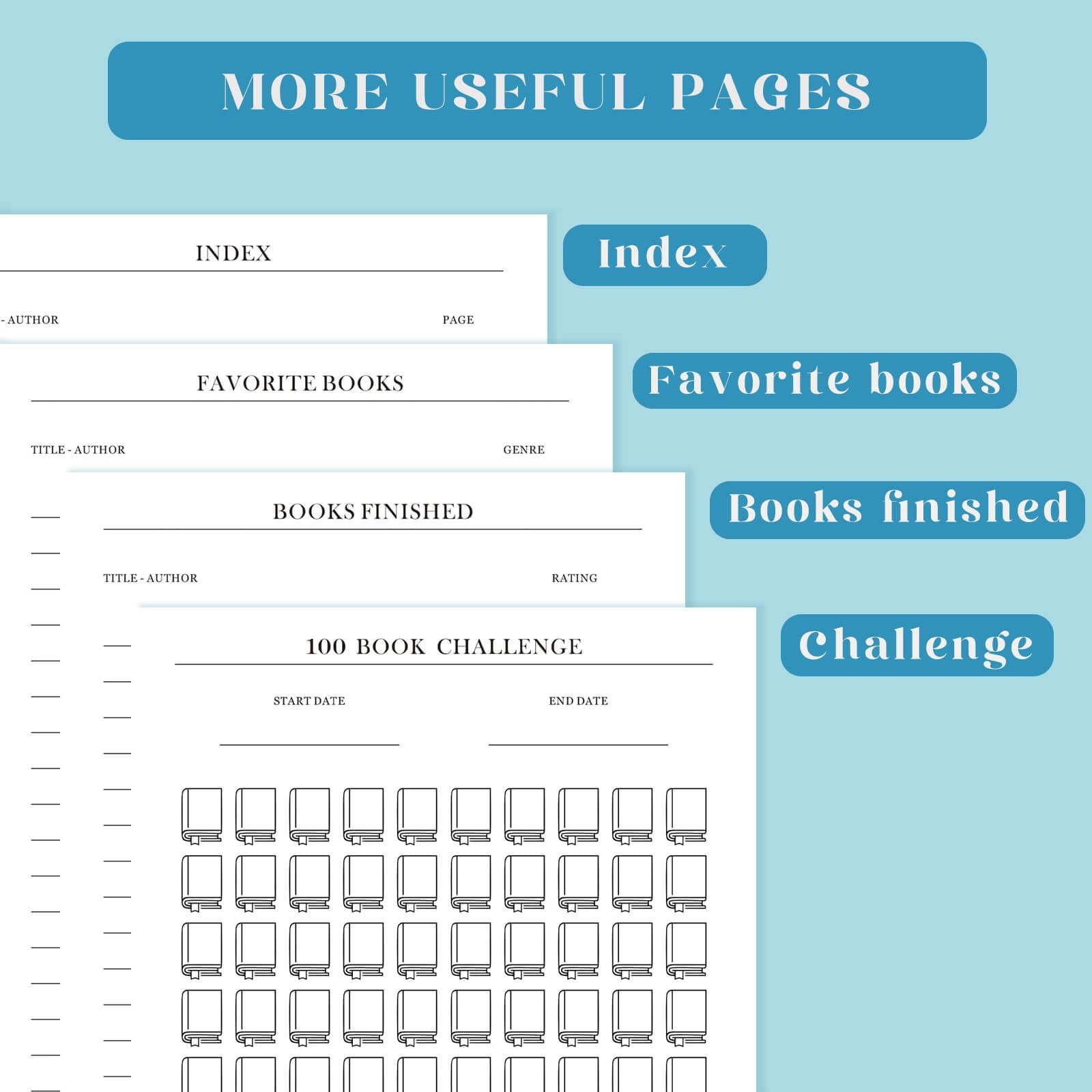 Reading Journal Elegant Book Log Review Progress Tracking 110 Reviews Blue