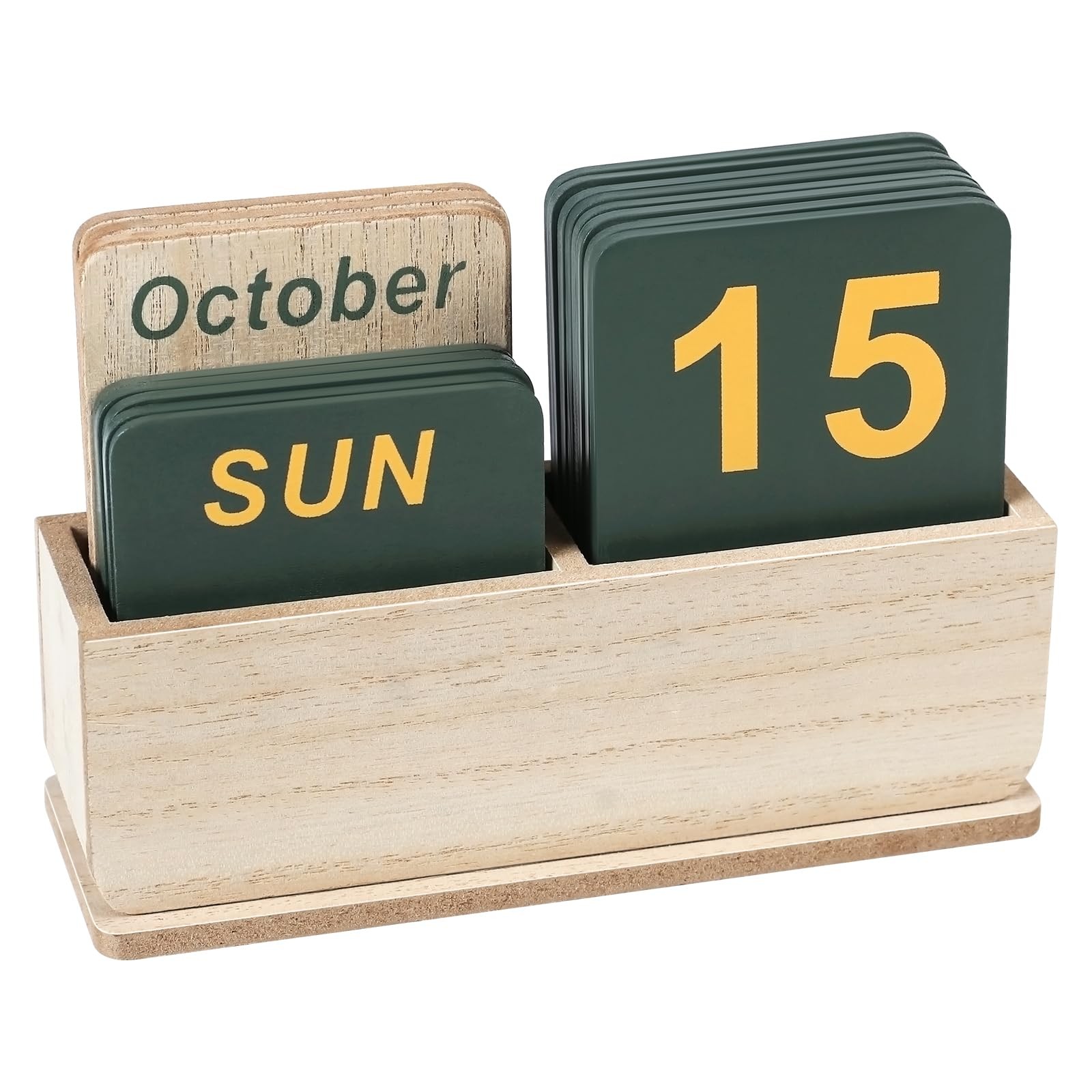 DEERINE Wooden Block Perpetual Calendar for Desk, Daily Desktop Wood Grain