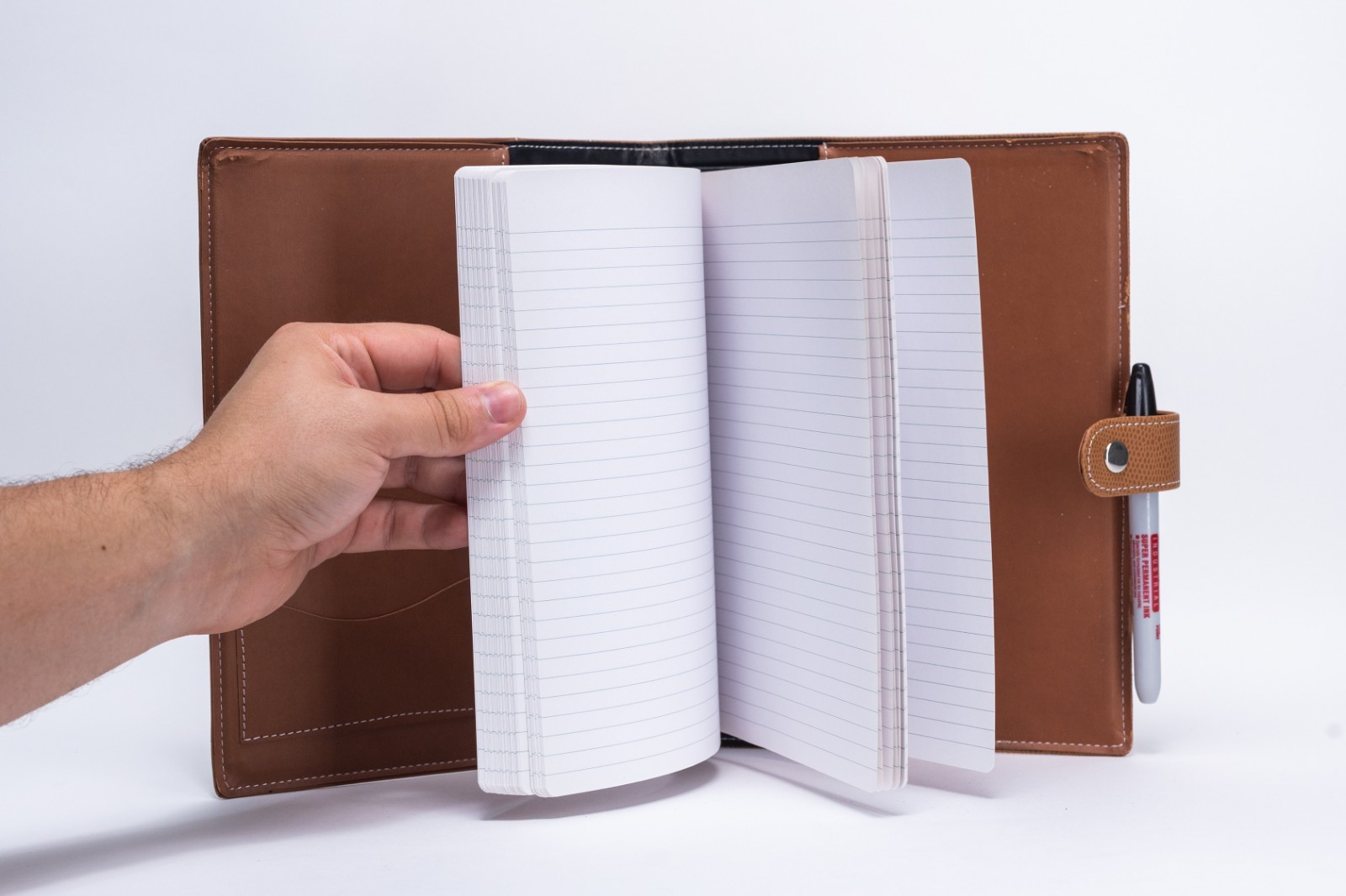 Notebook / Organizer + Pen Holder – Brown Leatherette Padfolio