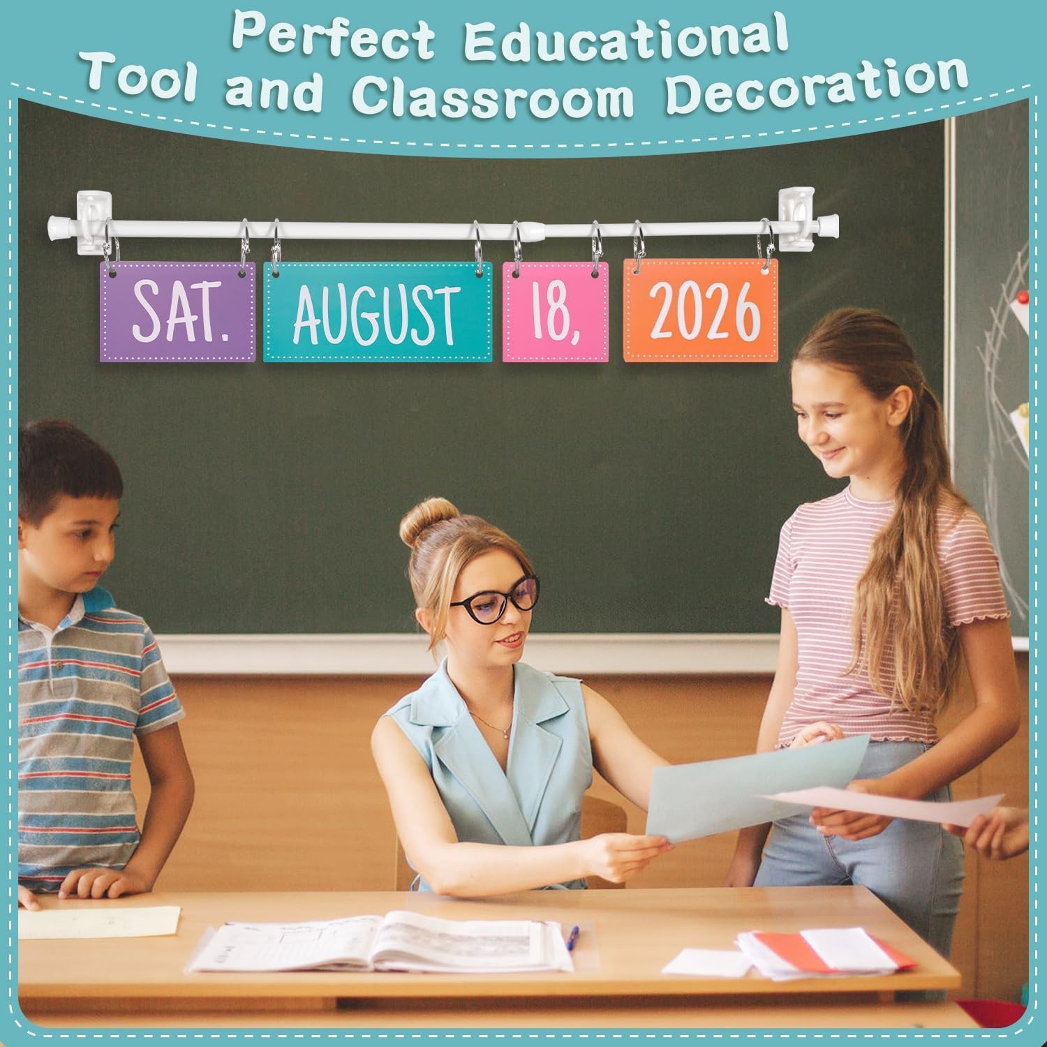 Rainbow Flip Calendar Holder Colorful Set Classroom Decoration 54 Data Cards