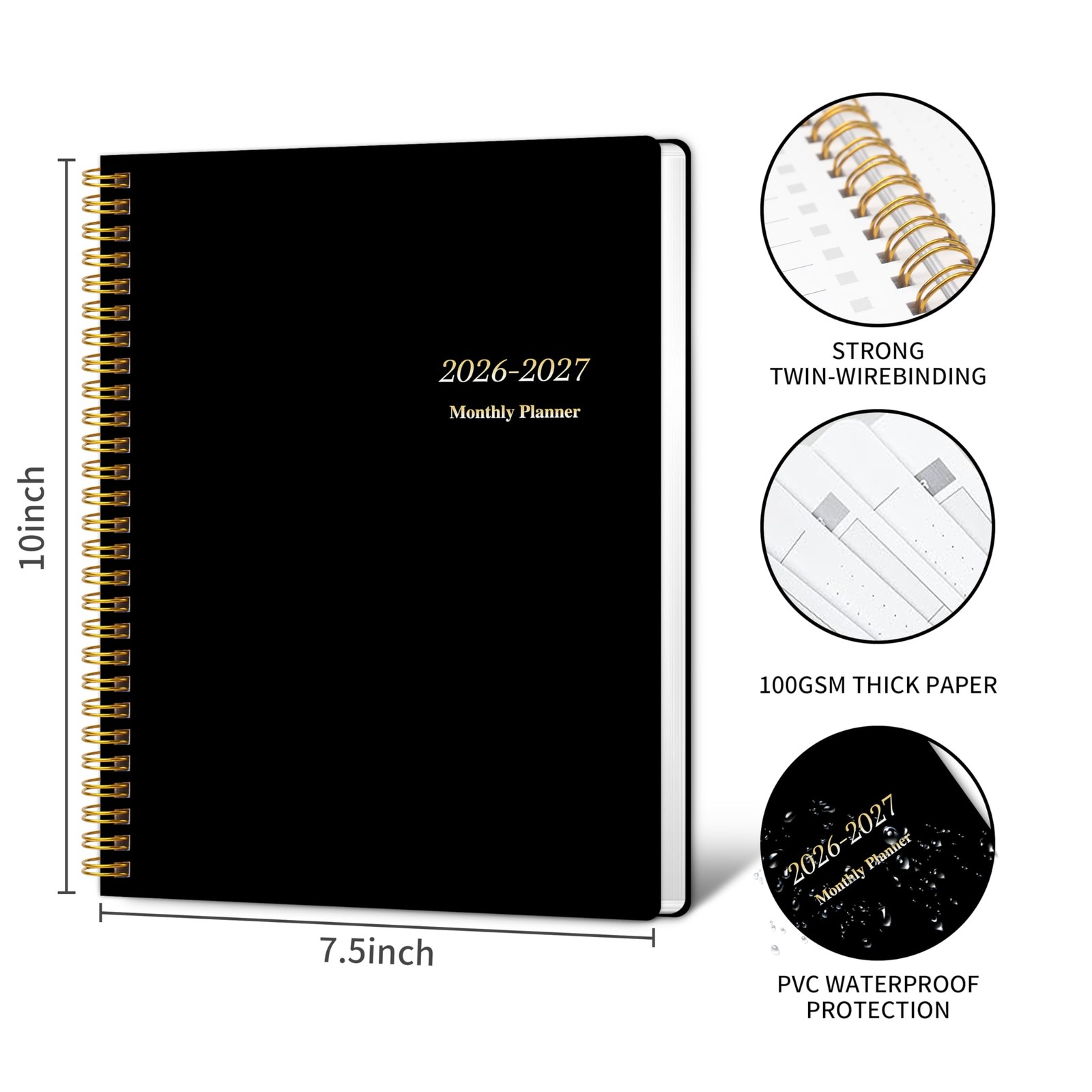 KMQOY Monthly Planner 2026-2027, 2026 Calendar 24 Months Planner, Jan Black