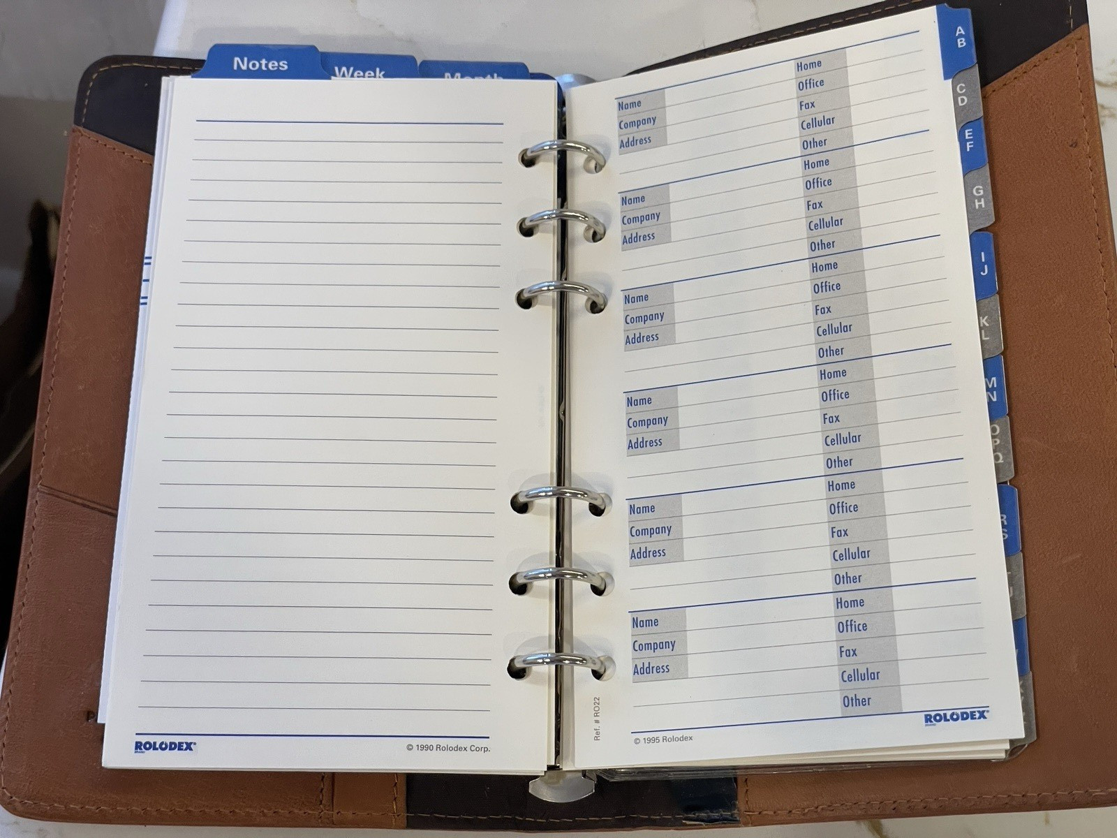 Vtg Rolodex Planner Brown Leather R0320 Calendar Address Tabs Pockets 1996 7.5″