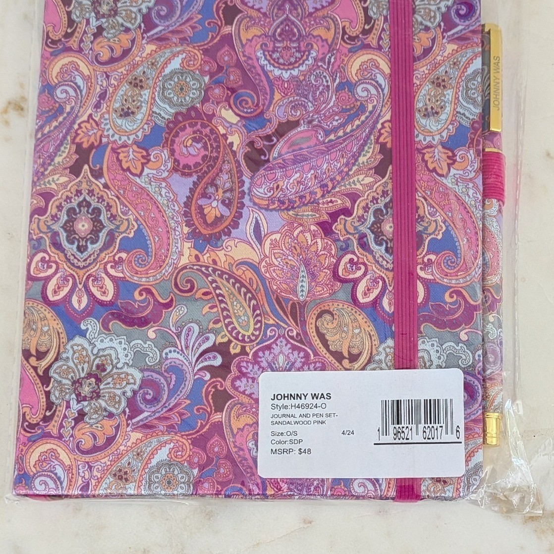 New Johnny Was Journal and Pen Set Sandalwood Pink Paisley Boho H46924-O $48