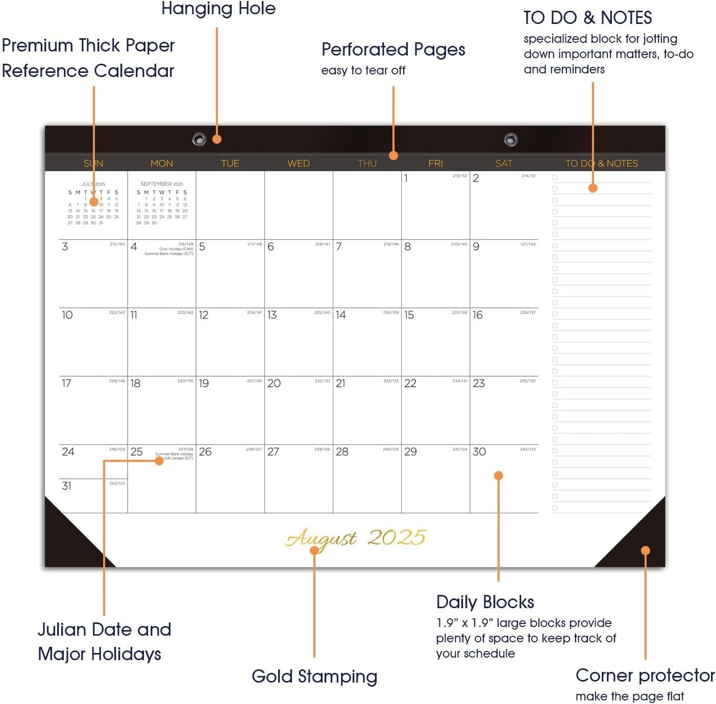 2025-2026 17″ x 12″ Monthly Desk Pad Calendar, White/Black