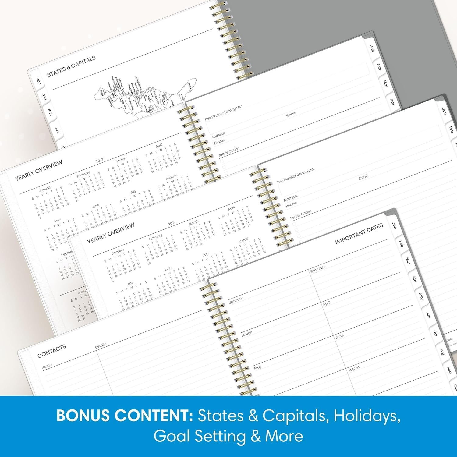 2027 Weekly and Monthly Planner Calendar, January 2027 – December