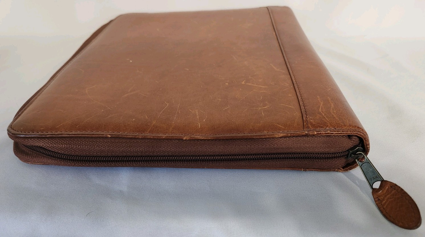 Day Timer Planner Brown Camel Tan Genuine Leather Organizer Binder Zip 3 Rings
