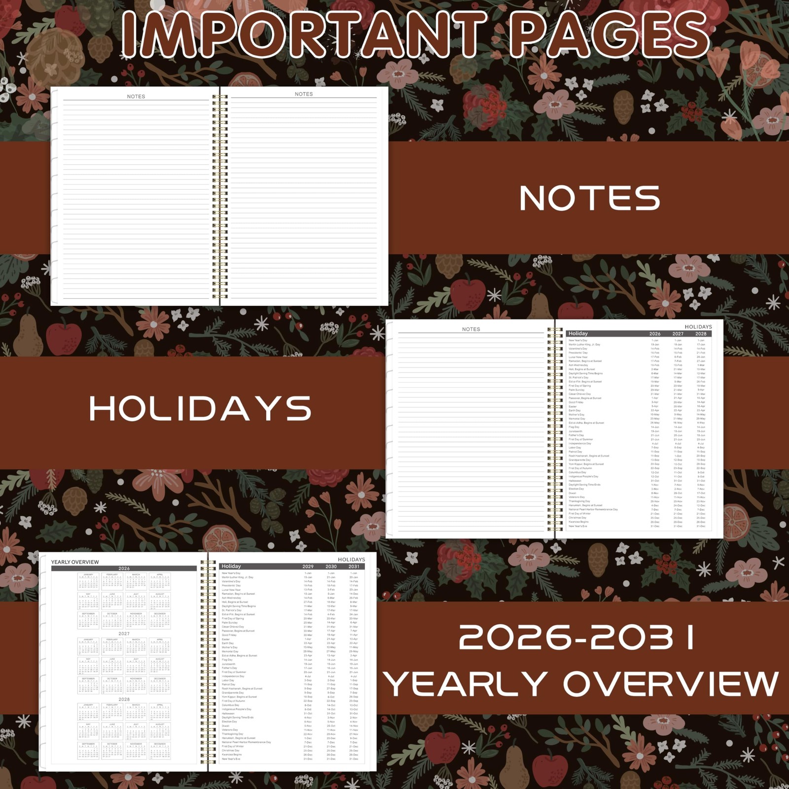 2026-2031 Monthly Planner – 5 Year Planner/Calendar, 5 9″ x 11″, Pinecone