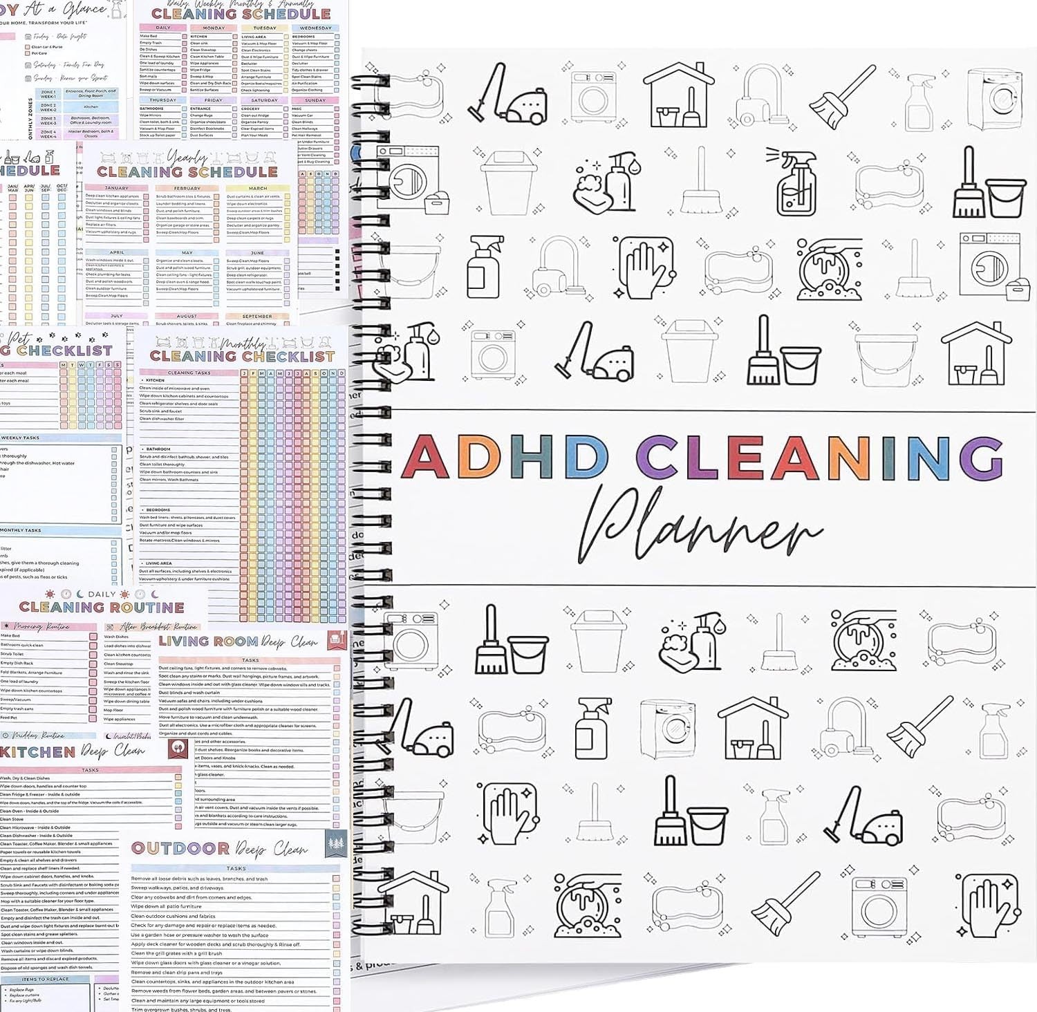 ADHD Cleaning Planner, Schedule and 28.5x21cm/11.22×8.27inch, white