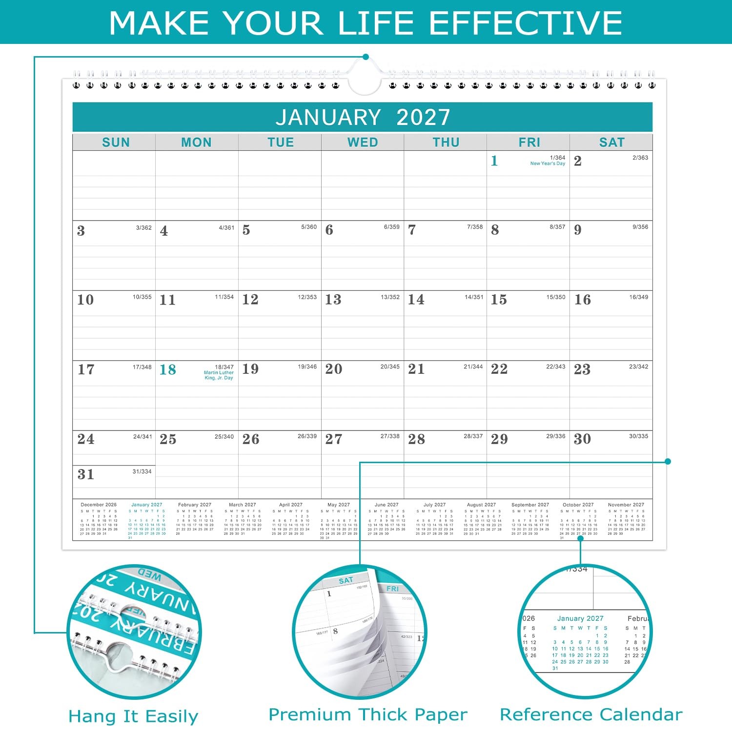 Lemome Calendar 2026-2027 Office Home Planning & 11.5 x 15 inch, Gray