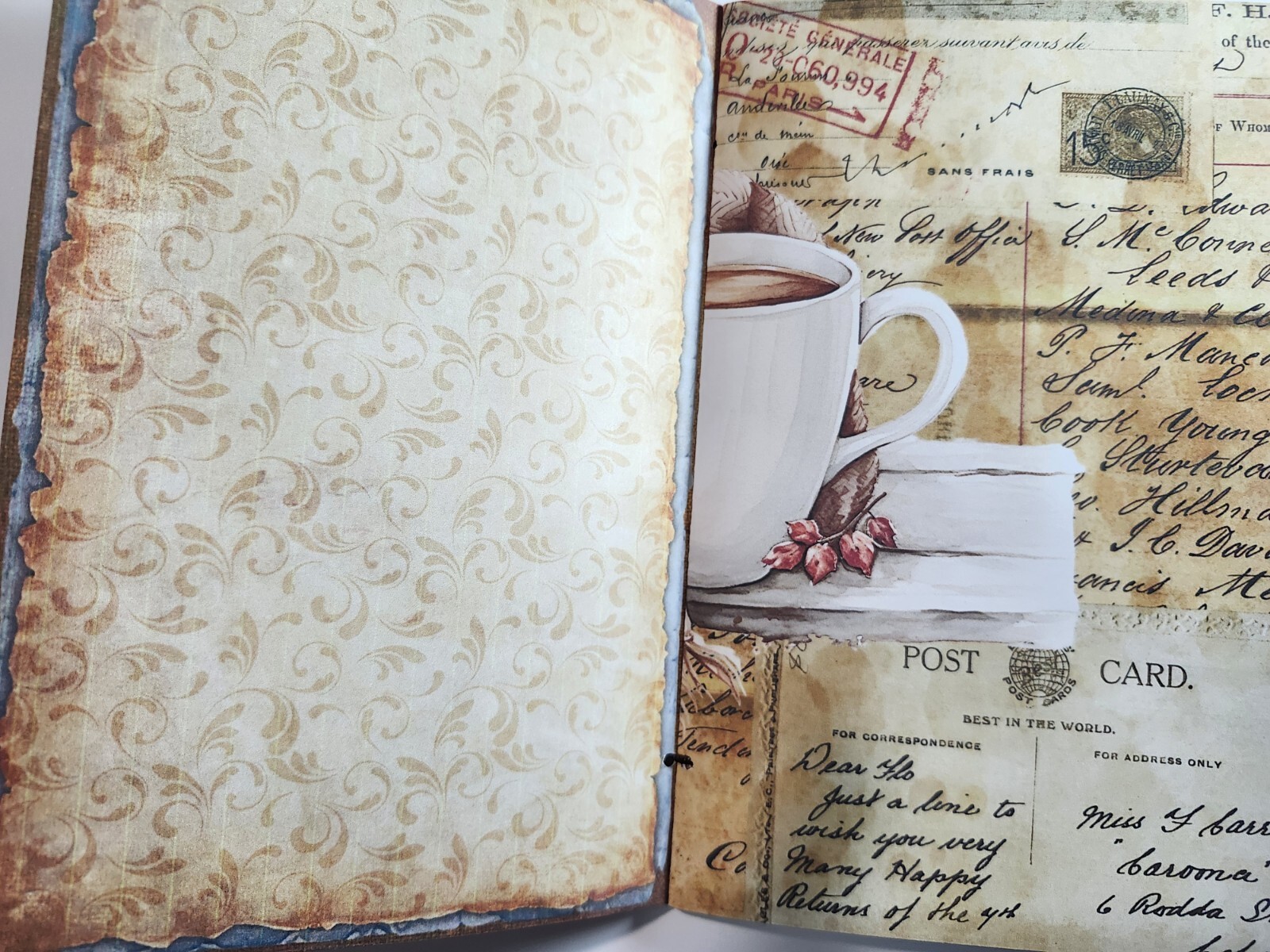 Junk Journal Booklet “COFFEE TIME” HANDMADE Cards, Pockets, Ephemera + more!