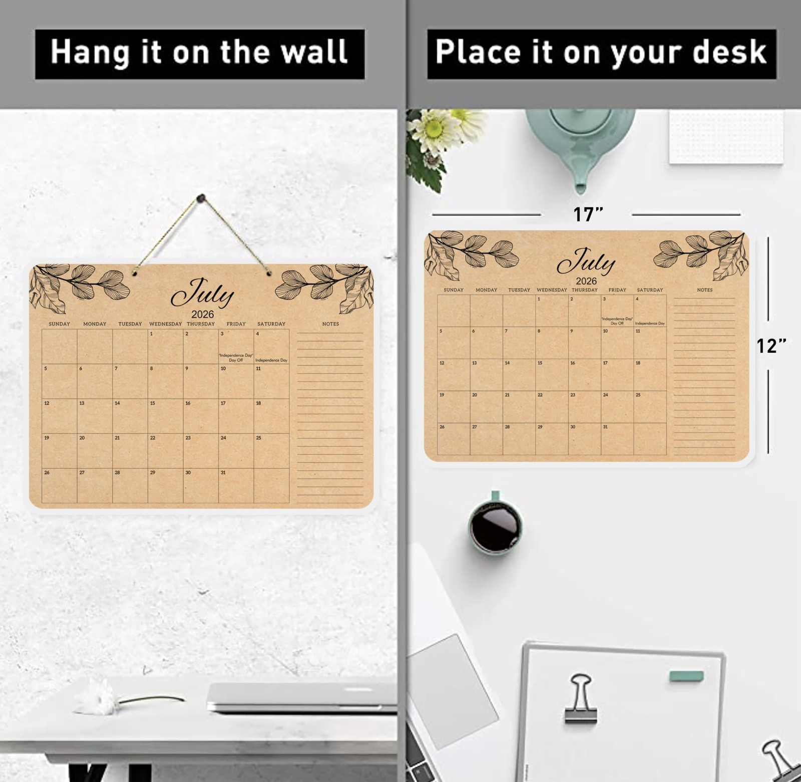 mudrit Desk Calendar 2026, 12 Months Large runs from Large, Brown