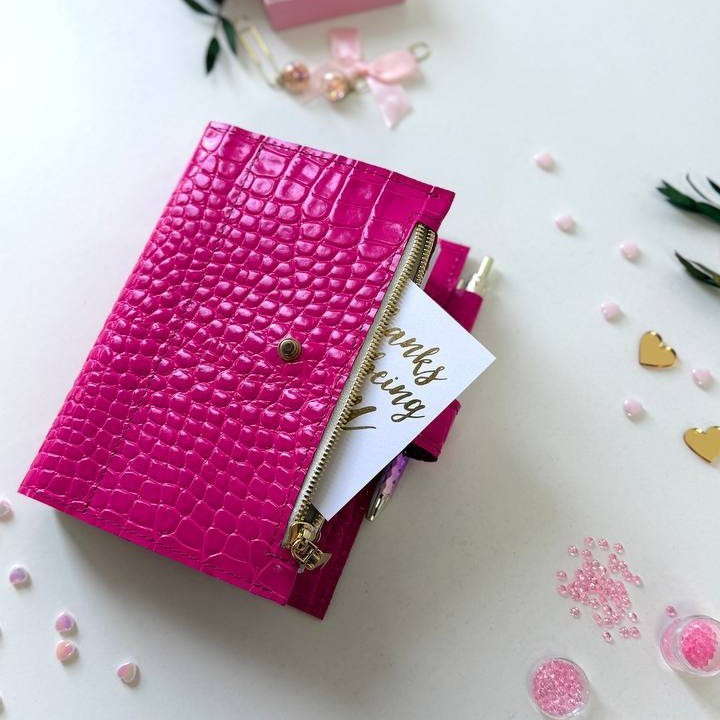 Luxury A6 Fuchsia Croc Genuine Italian Leather Planner – Pink Dated Organizer