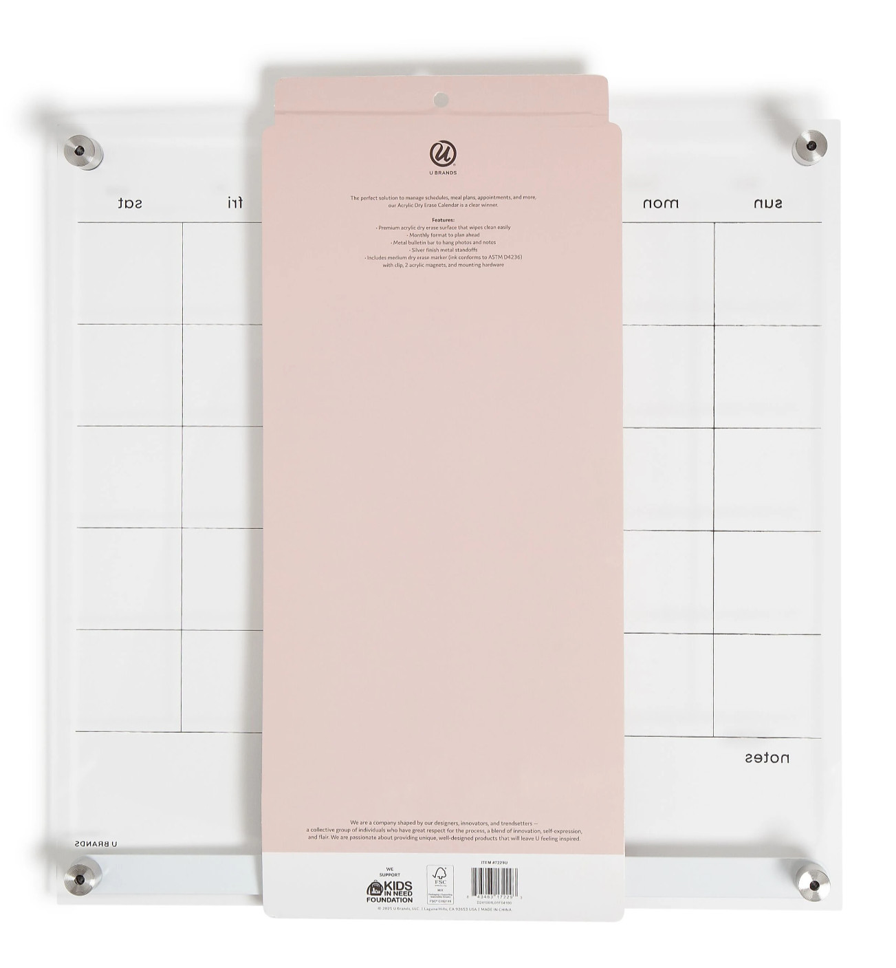 U Brands 16″ x 16″ Acrylic Monthly Calendar Dry Erase Magnetic Bar Board Planner