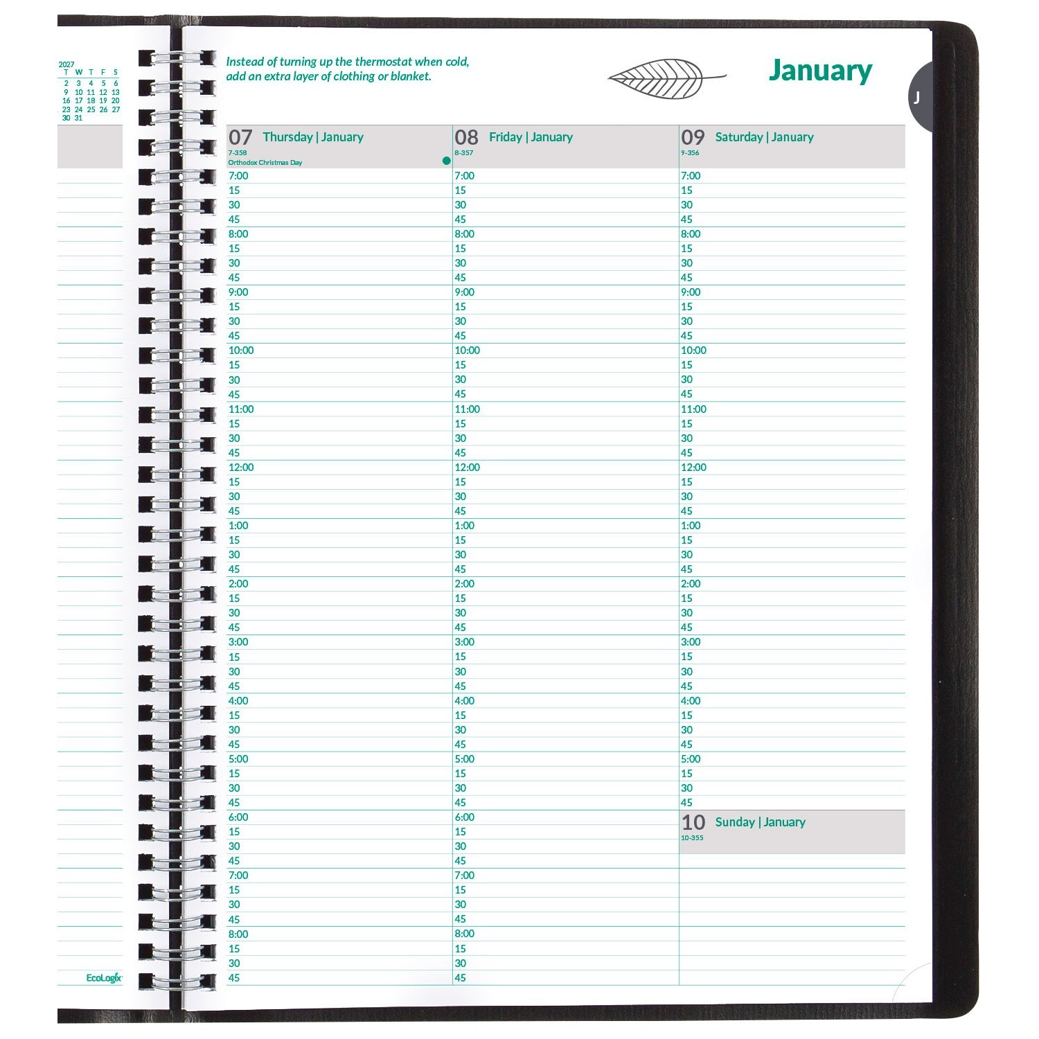 2025 Brownline EcoLogix CB425W.BLK Weekly Appointment Book, 8-1/2 x 11″