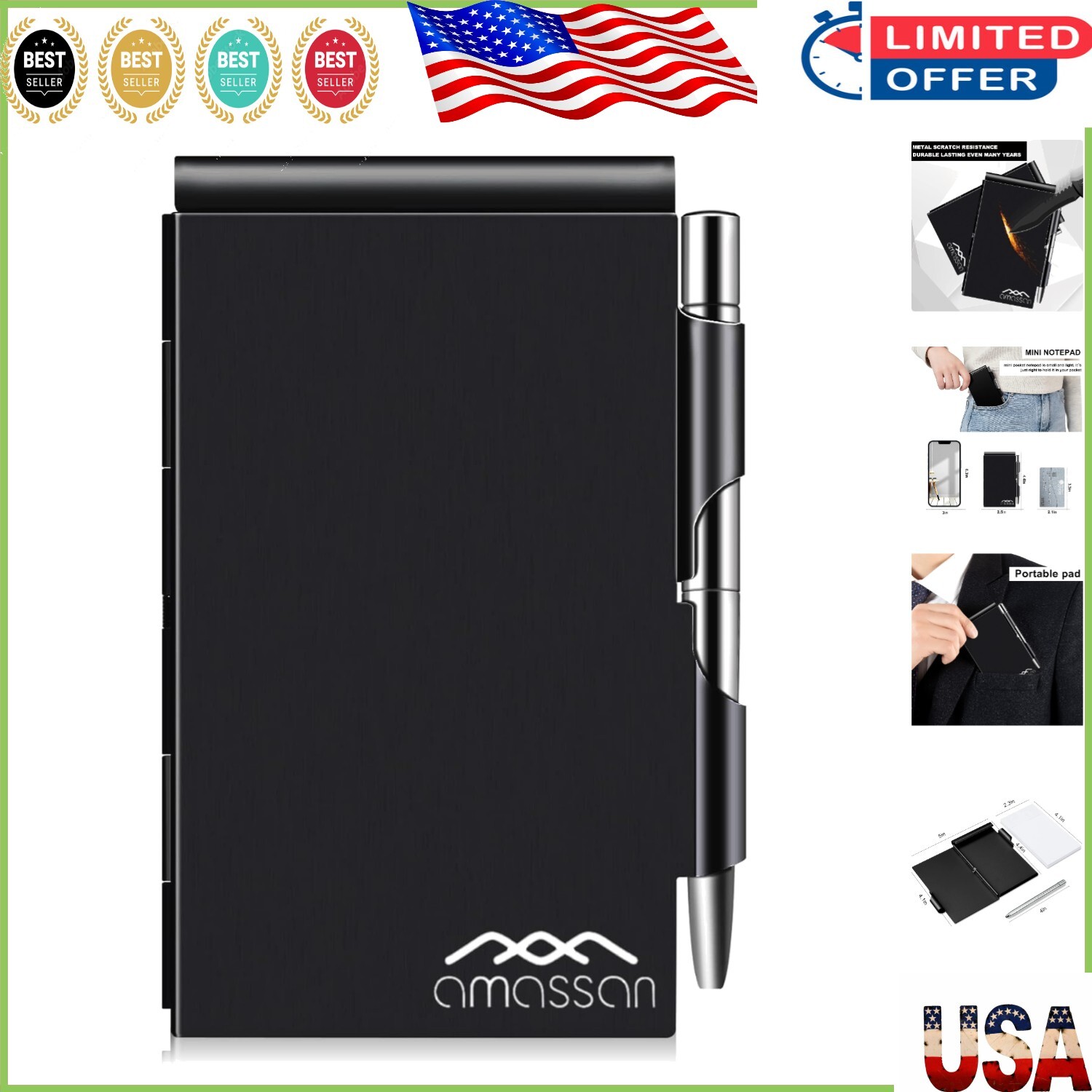 Stylish Mini Pocket Notepad with Metal Cover and Refillable Pen – 60 Sheets