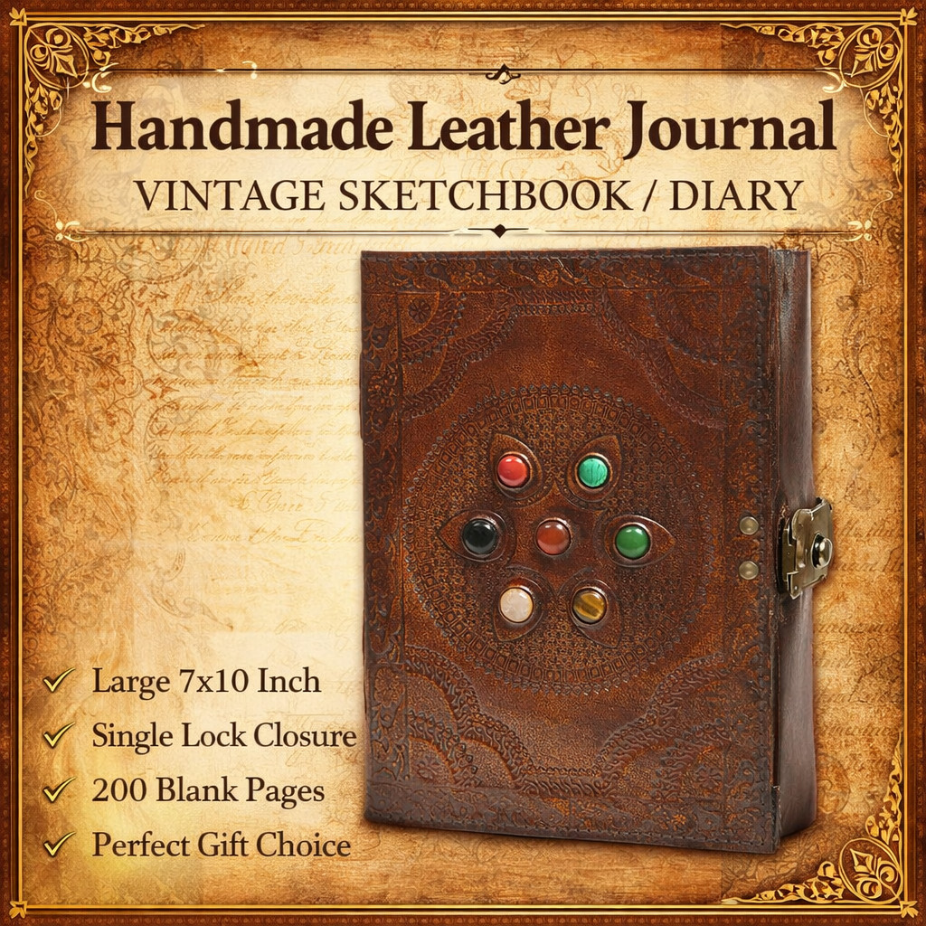 Leather Journal Handmade 7×10 Vintage Diary Notebook Single Lock 200 Blank Pages