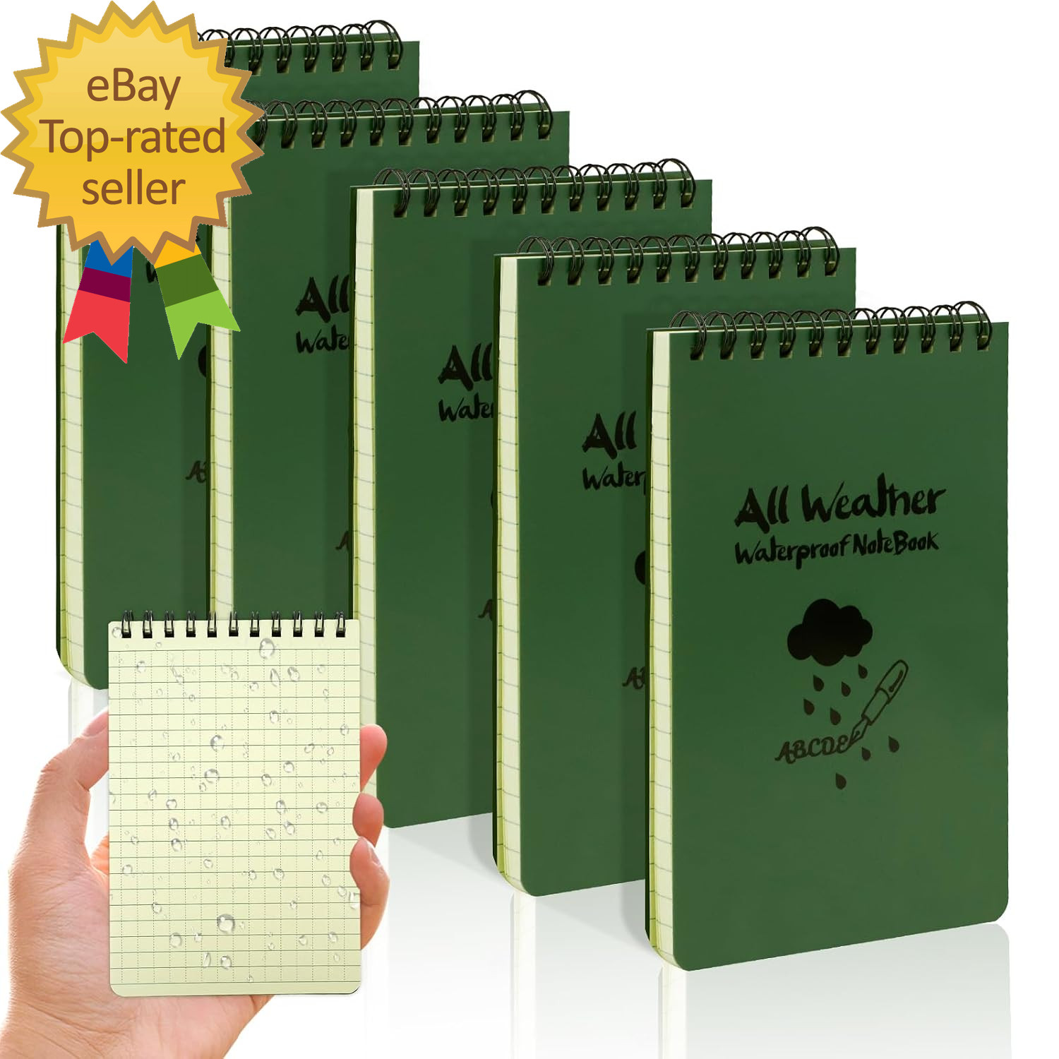 Pocket Weatherproof Top Spiral Notebook Waterproof Tactical Green Cover Memo