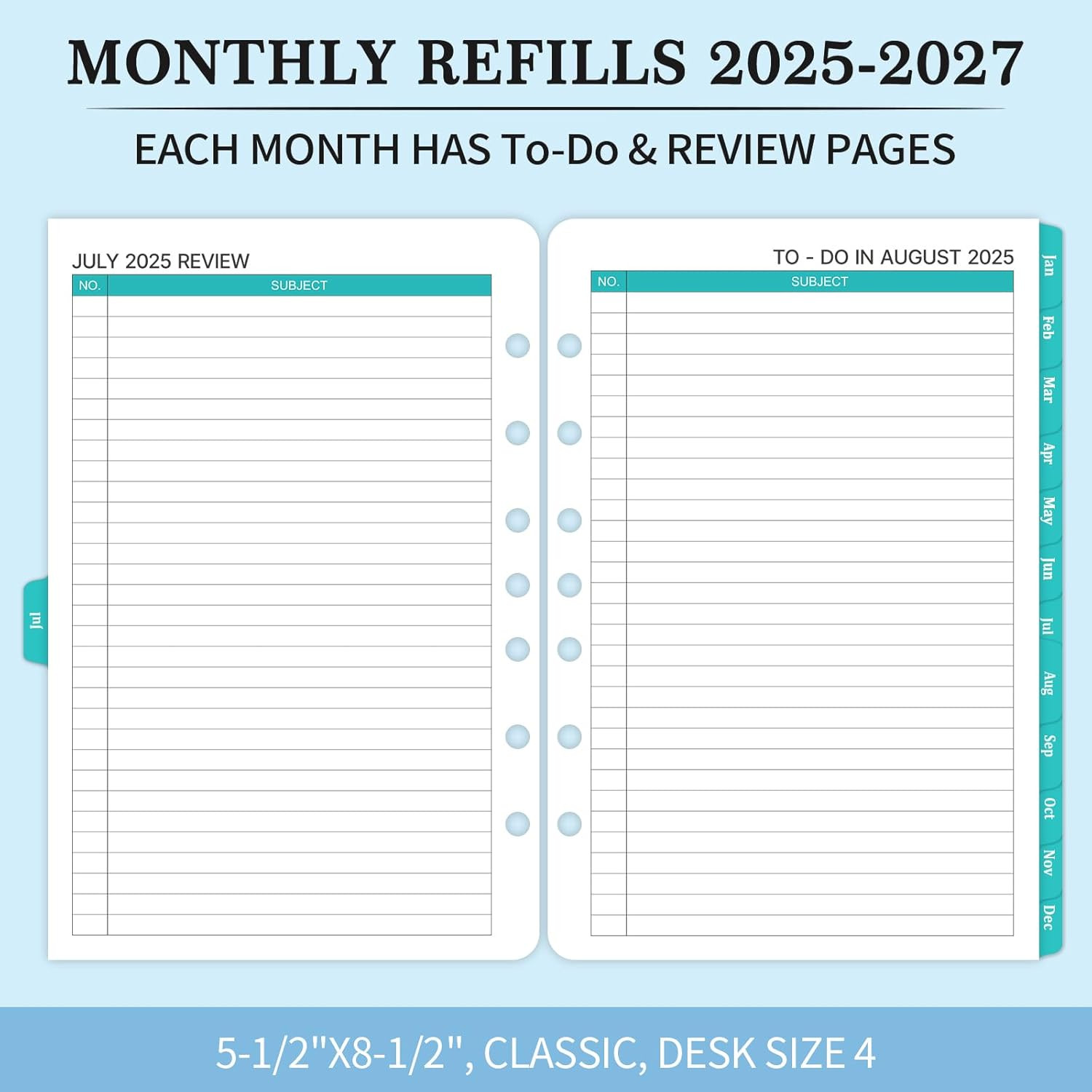 2025-2027 Monthly Planner Refill – Planner Inserts with 7-Hole Punched, 5-1/2″ X