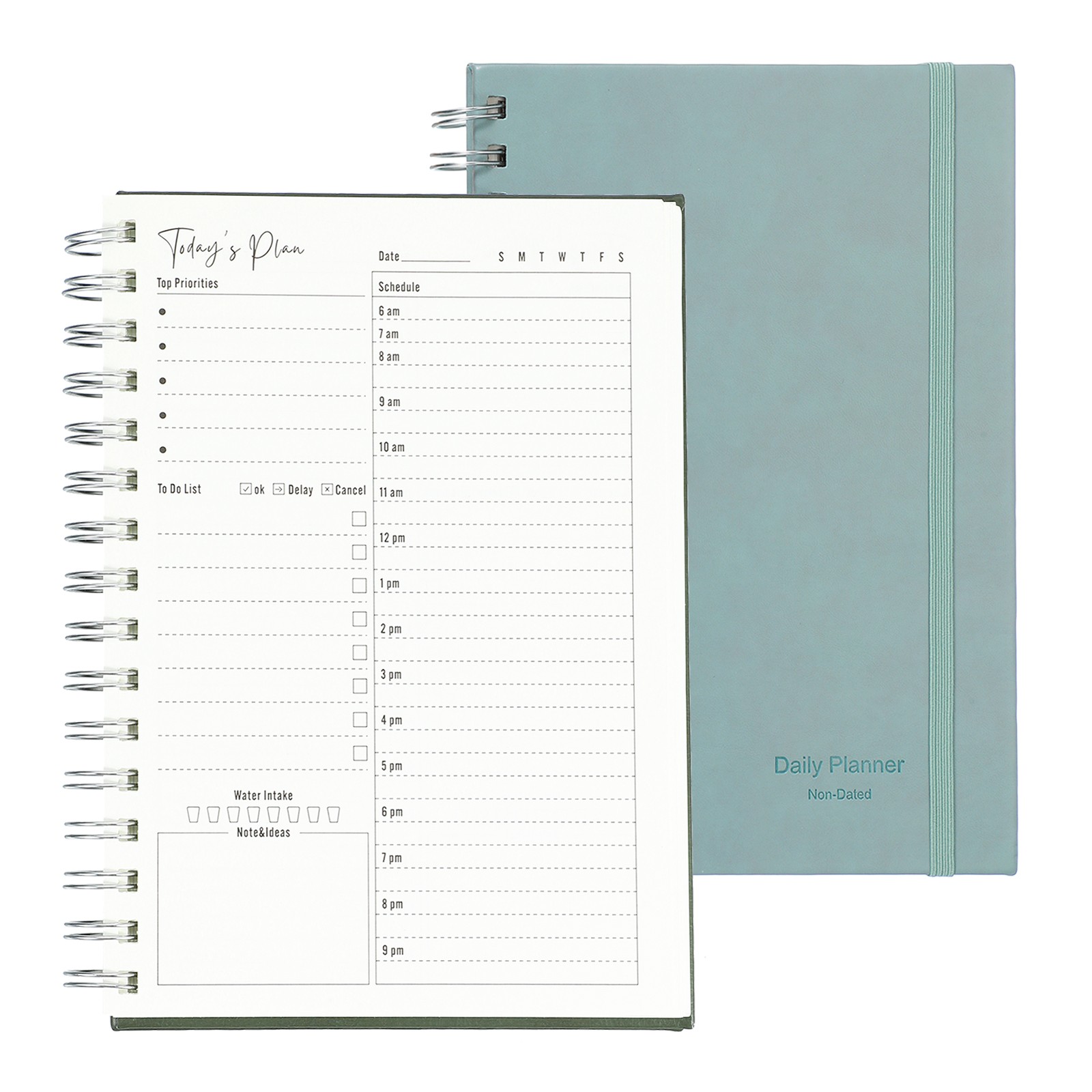 A5 5.5″x 8.5″ Undated Daily Planner with Hourly Schedule Inner Pocket, Haze Blue
