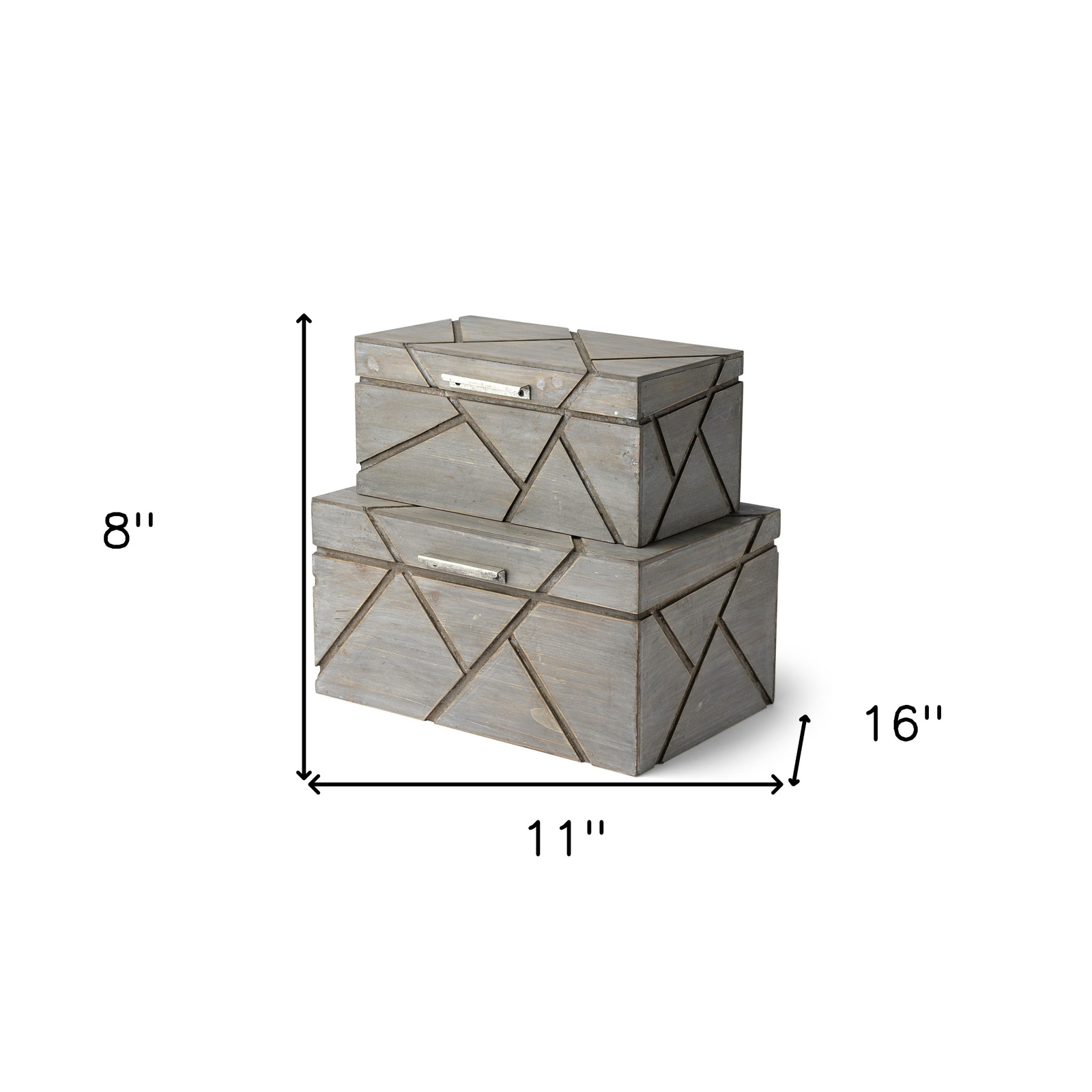 11″ Gray Solid Wood Box With Lid