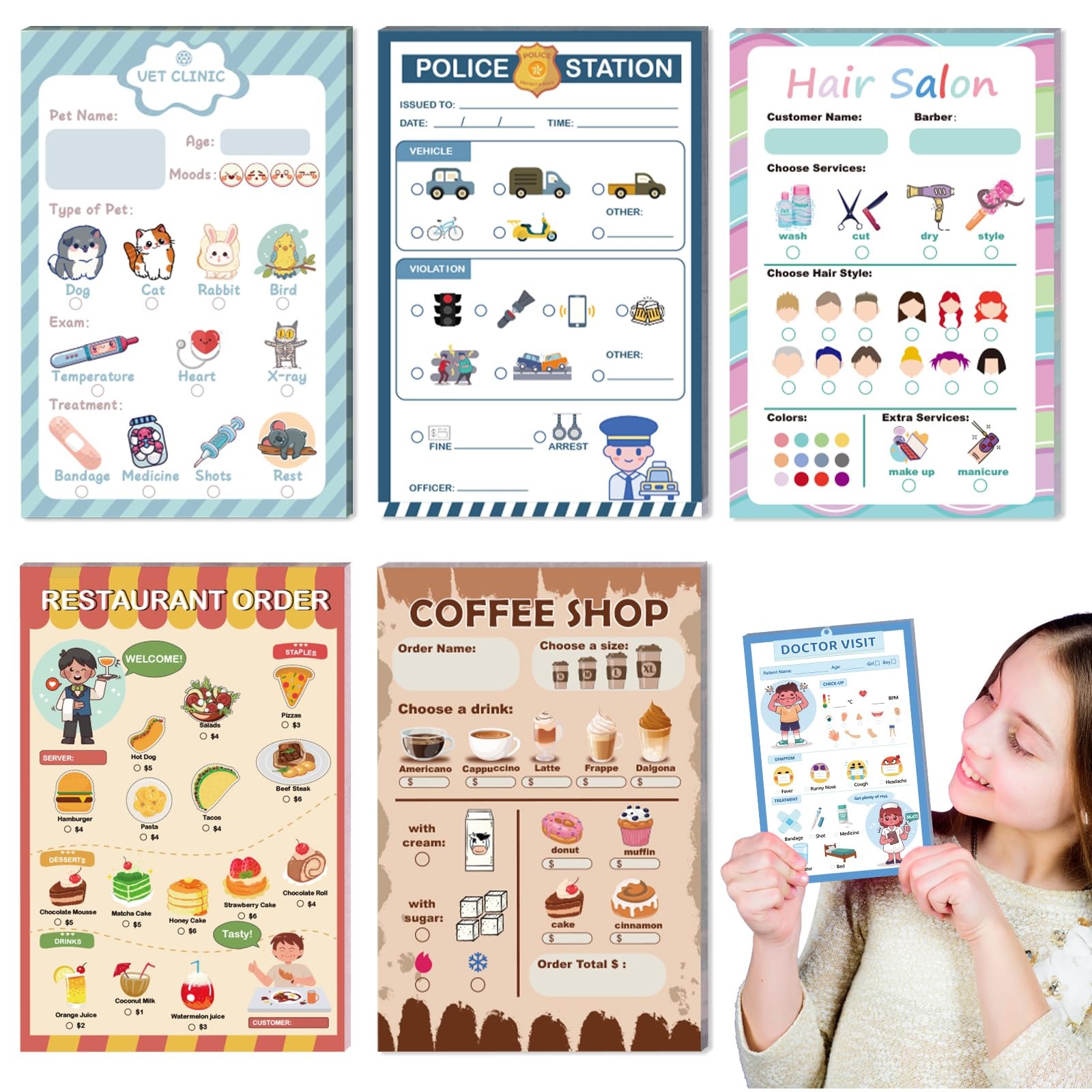 Kids Pretend Play Notepads 4X6 In Pretend Play Notebooks Playtime Notepads Va…