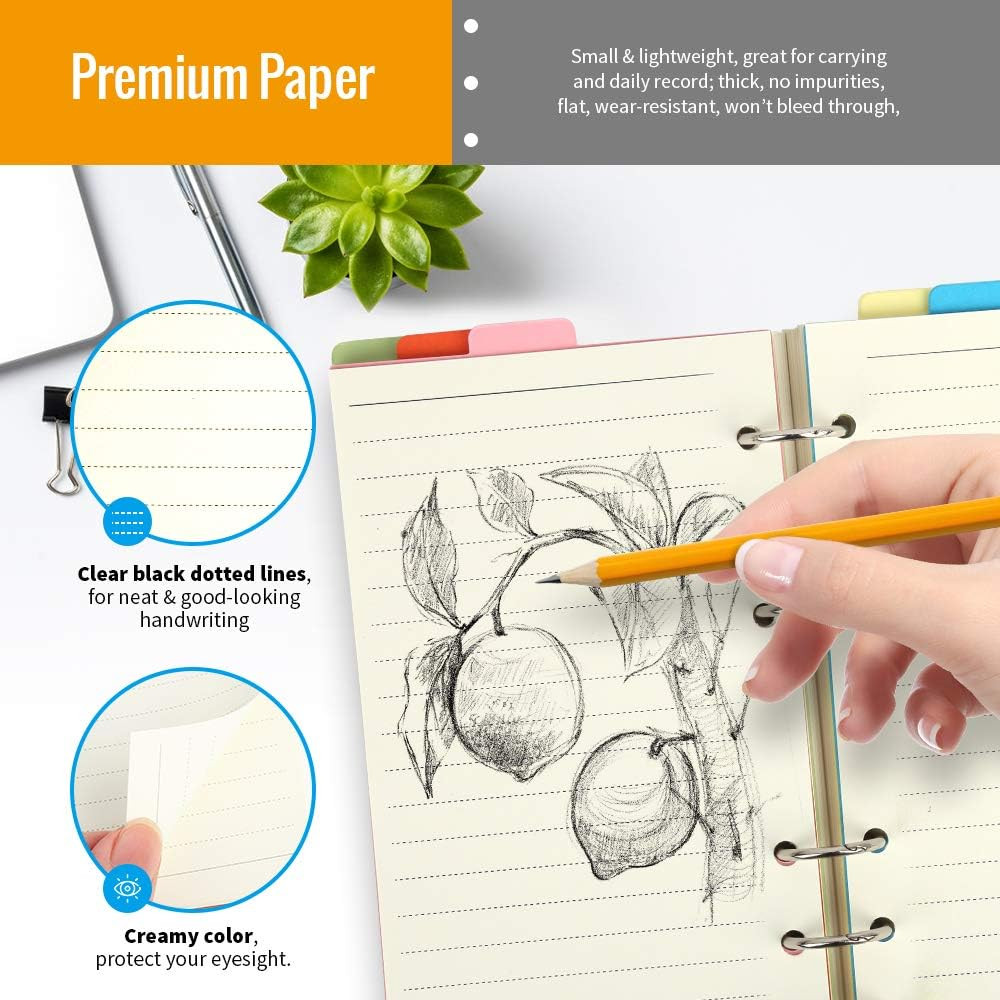 A6 Paper, Planner Inserts for A6 Binder, 6.73″X3.74″ Lined Paper, with Binder Po