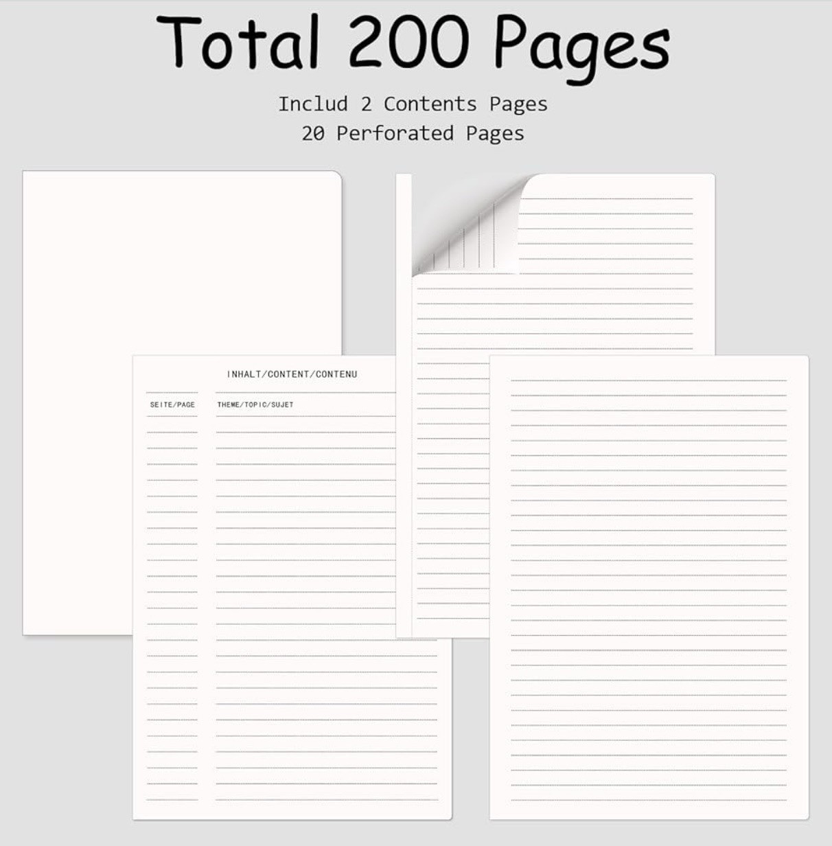 A lined notebook for work, writing, and taking notes, 200 pages.