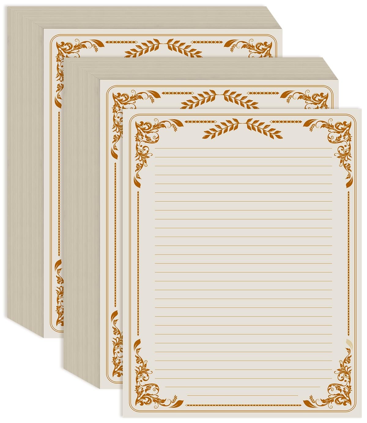 (2-Pack) Vintage Lined Letter Paper – 200 Sheets, Stationary 200 Gold