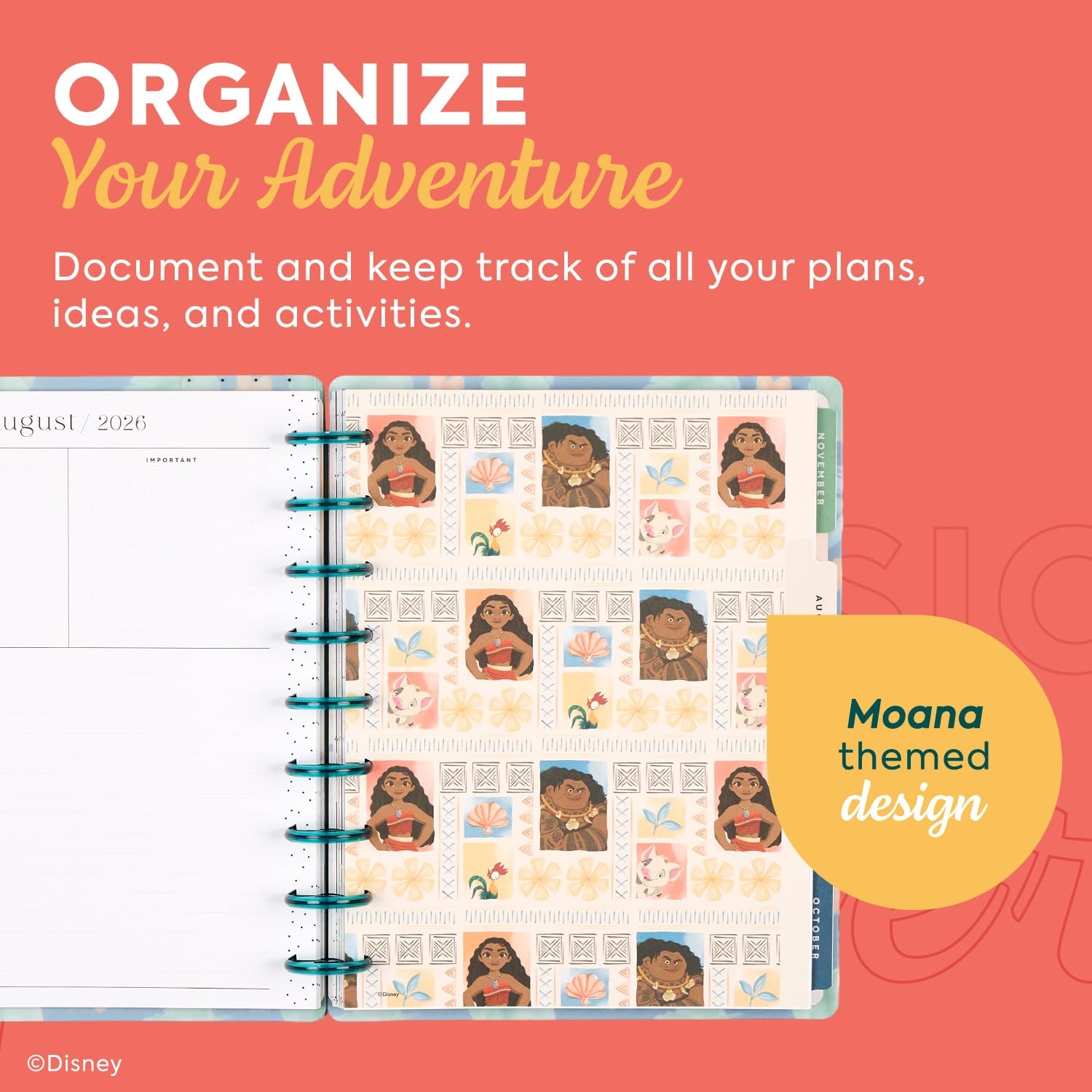 Happy Planner Disney Moana 12 Month Disc Bound Planner July 2026 June 2027