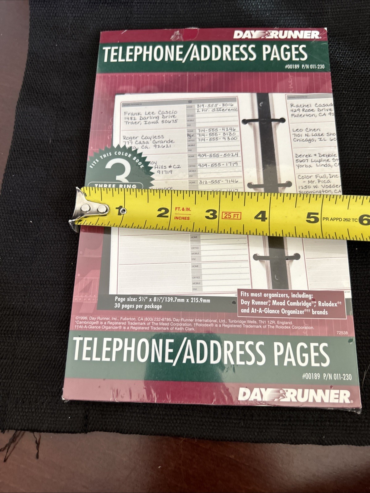 Day Runner Telephone Address Planner Refill Pages 30 Pages 3 Ring 5.5 x 8.5 1996