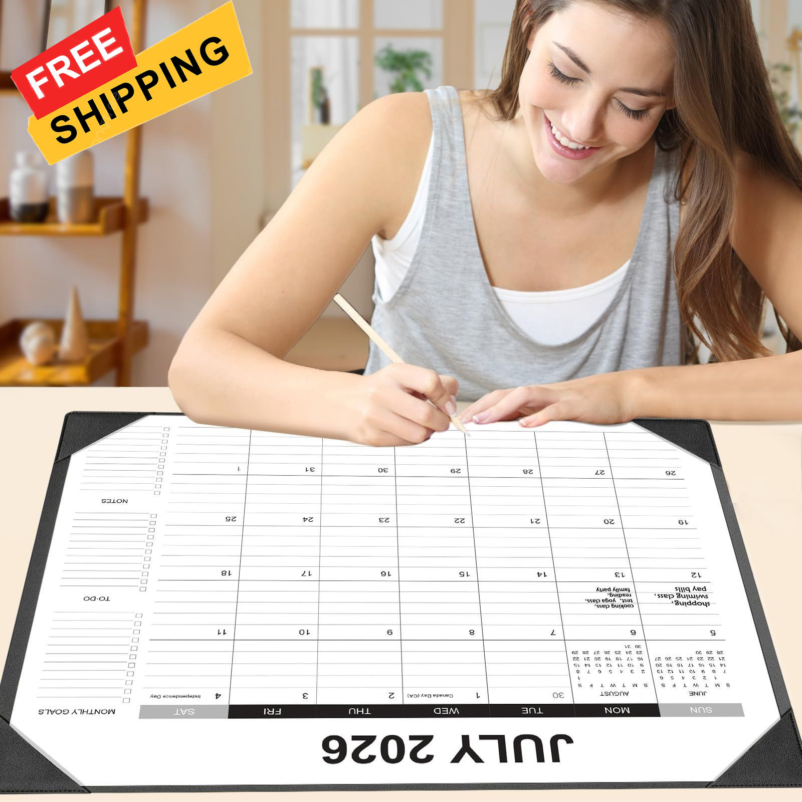 Desk Calendar 2026-2027 with Mat – 22″ x 17″ Large Pad Black