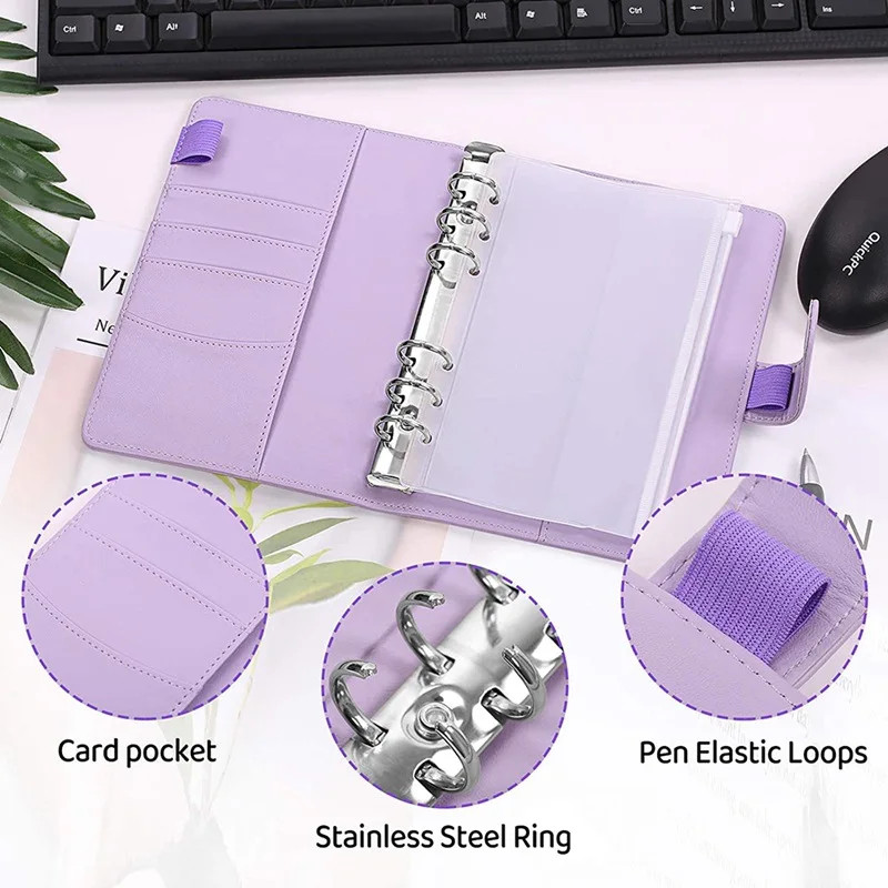 A6 PU Leather Budget Binder Cash Envelope System Money Organizer US