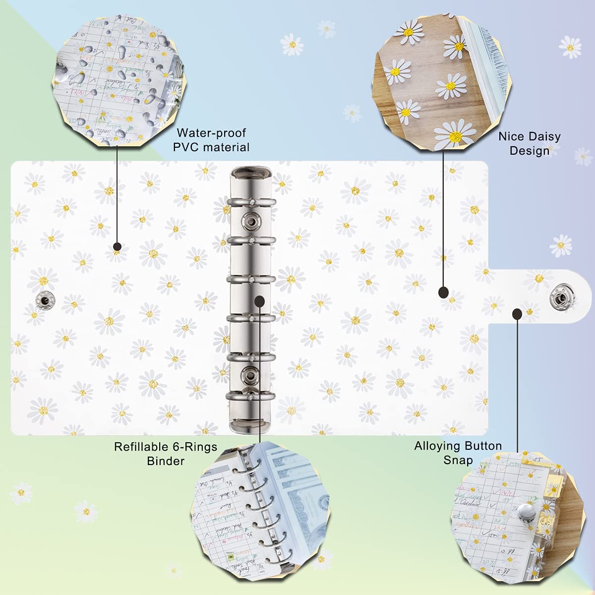 Harphia A7 Accounting Binder Planner 5.39×4.33″ A7, Daisy With Accessories