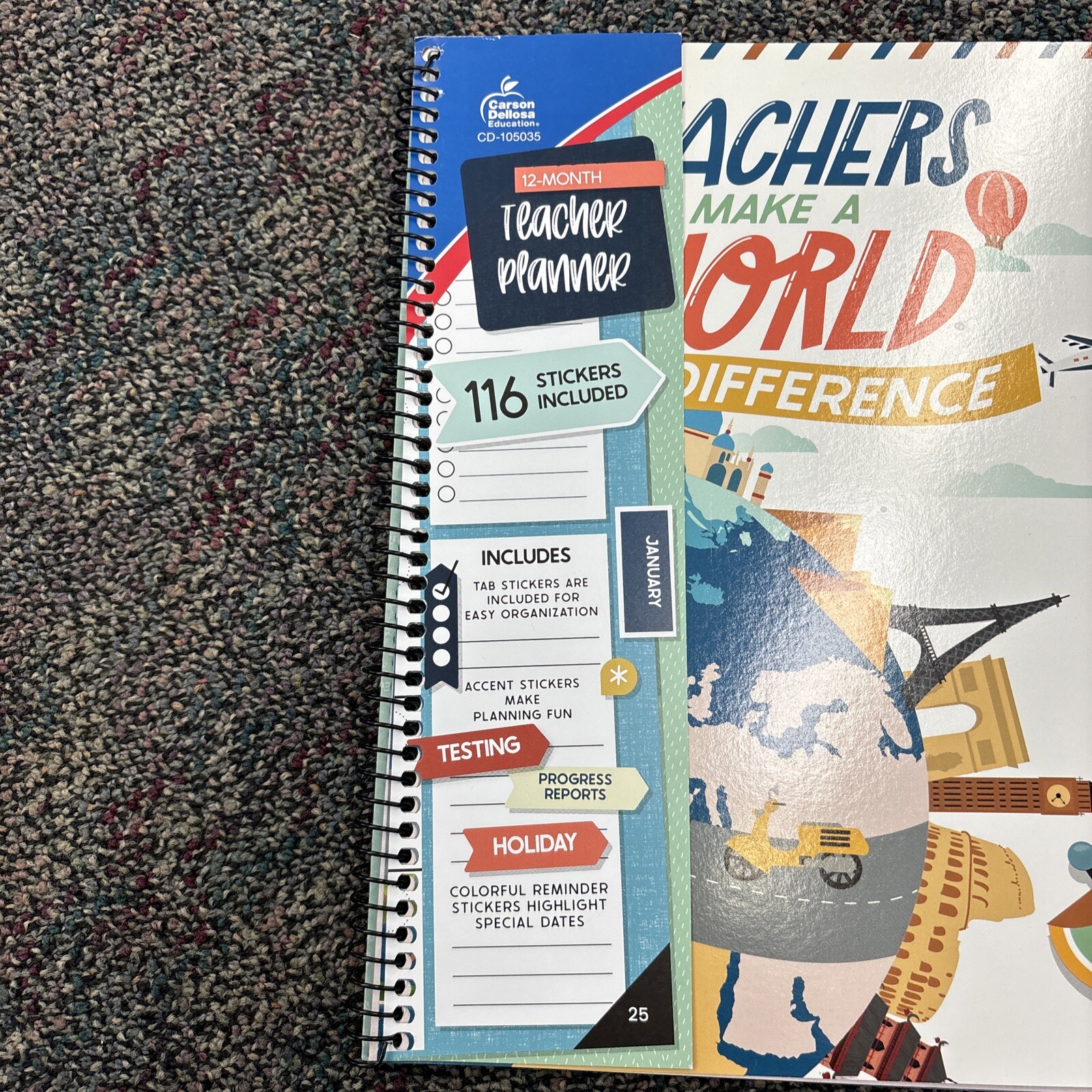 12 Month Teacher Planner W/Stickers & Tabs, Teachers Make A World Of Difference