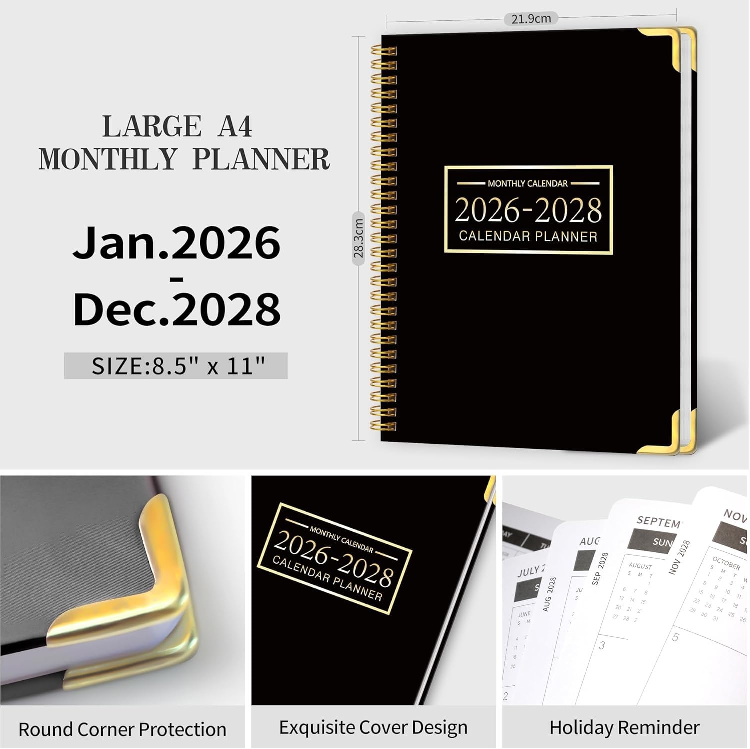 2026-2028 Monthly Planner – 3 Year Monthly Planner 2026-2028, Jan. 2026 – Dec…