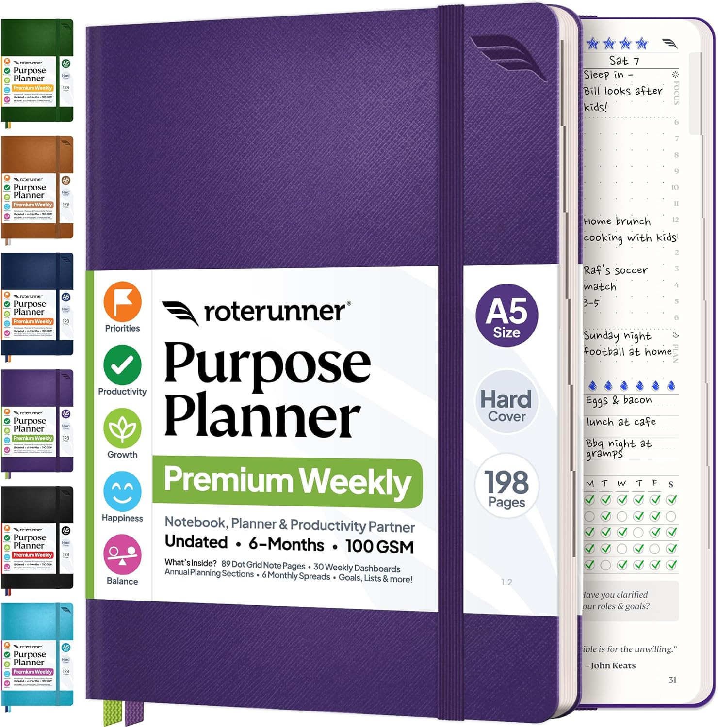 Purpose Planner Notebook A5 5.8”x8.3” Undated 2026 Daily Weekly and Monthly Prod