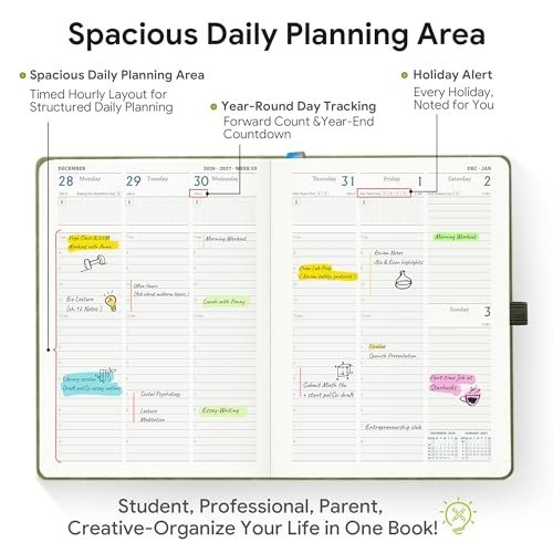 18-Month Weekly & Monthly Planner 2026-2027, 6.5″x8.5″, Vertical Layout, Pocket,