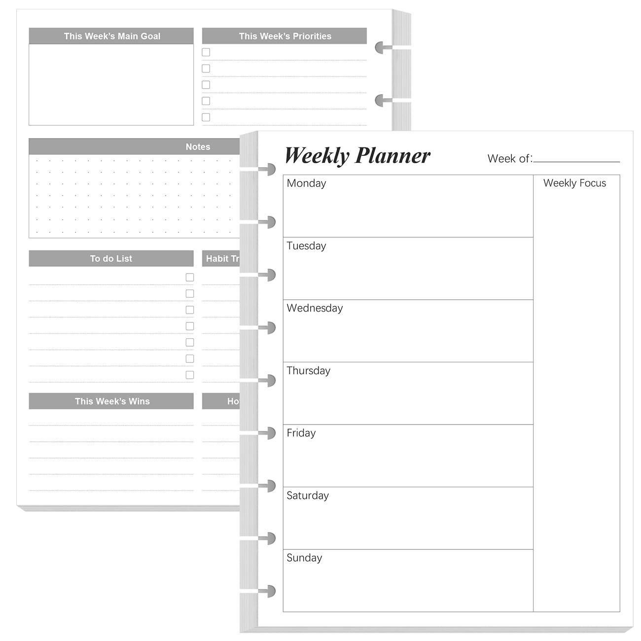 Classic Size Weekly Planner Refills – 9 Disc 1-Pack, White