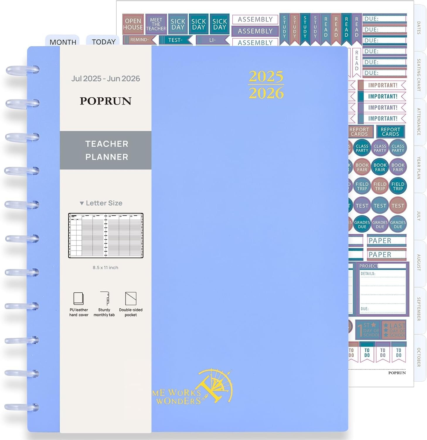 POPRUN Teacher Planner 2025-2026, (Disc-Bound Letter Size – 8.5” x 11”) Academ