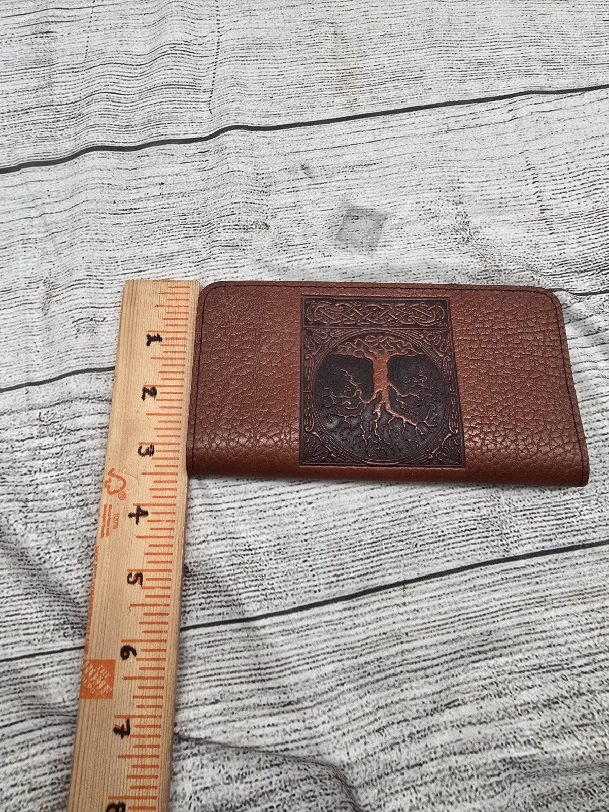 Oberon Design Pebbled Leather Check Book Cover – Brown With Tree