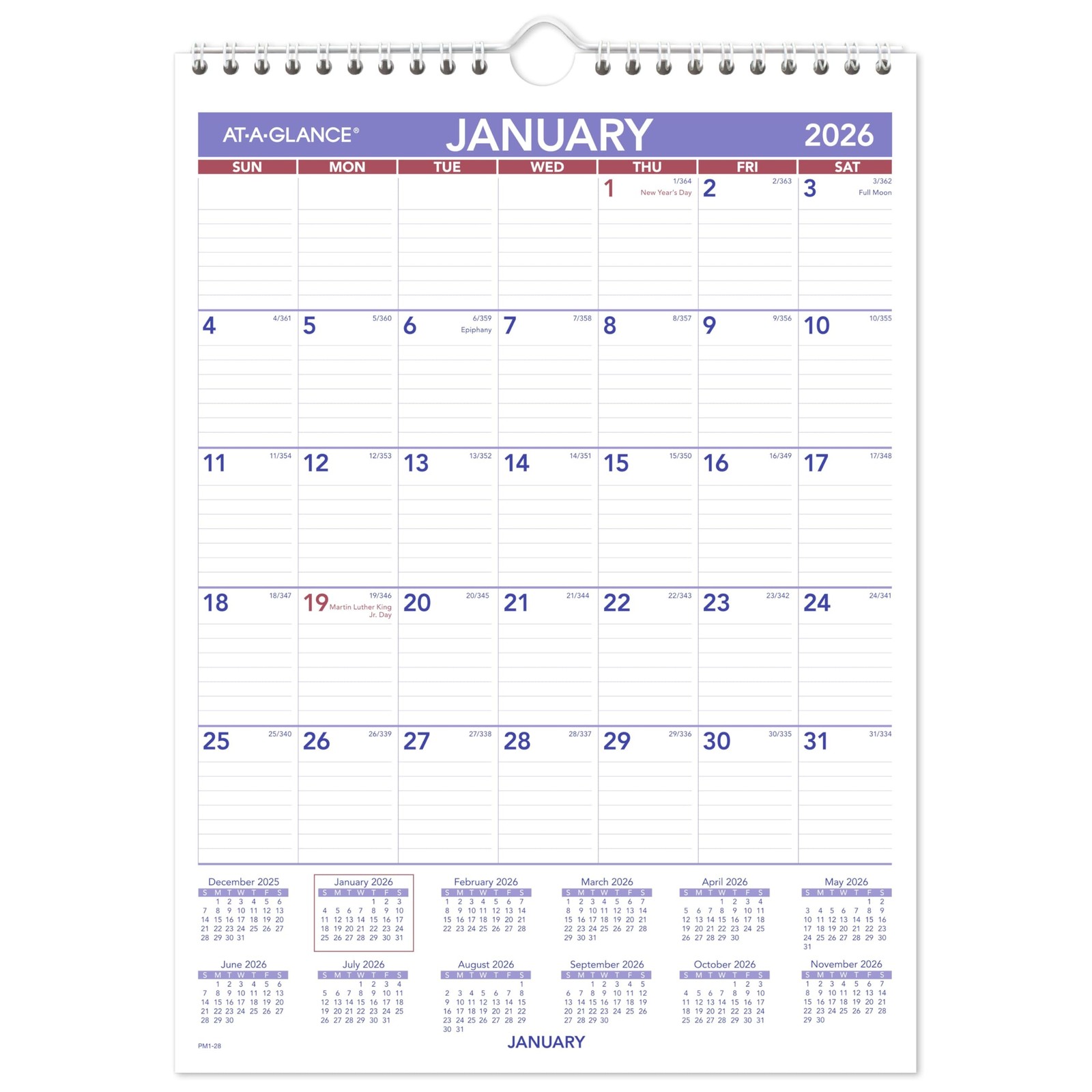 AT-A-GLANCE 2026 Wall Calendar, 8″ x 11″, Small, Ruled 8″W x 11″H, White