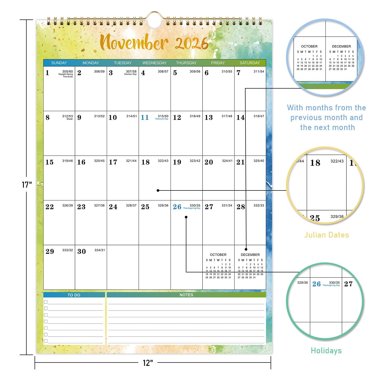 Calendar 2026-2027 – Wall 2026-2027, Jul. 2026 – Dec. 17″ x 12″