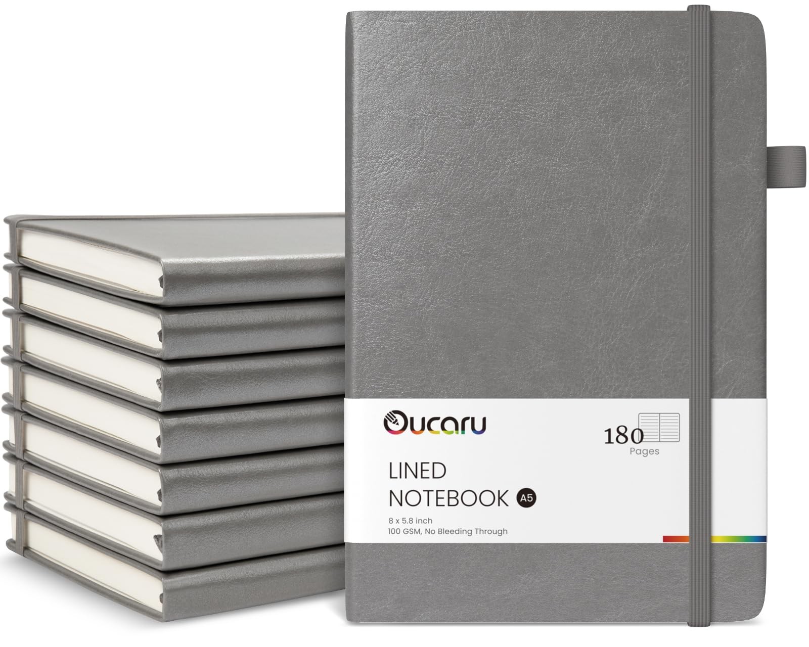 Oucaru Lined Journal Notebook, 8 Pack, 180 Pages, A5 Journals for Writing, 100