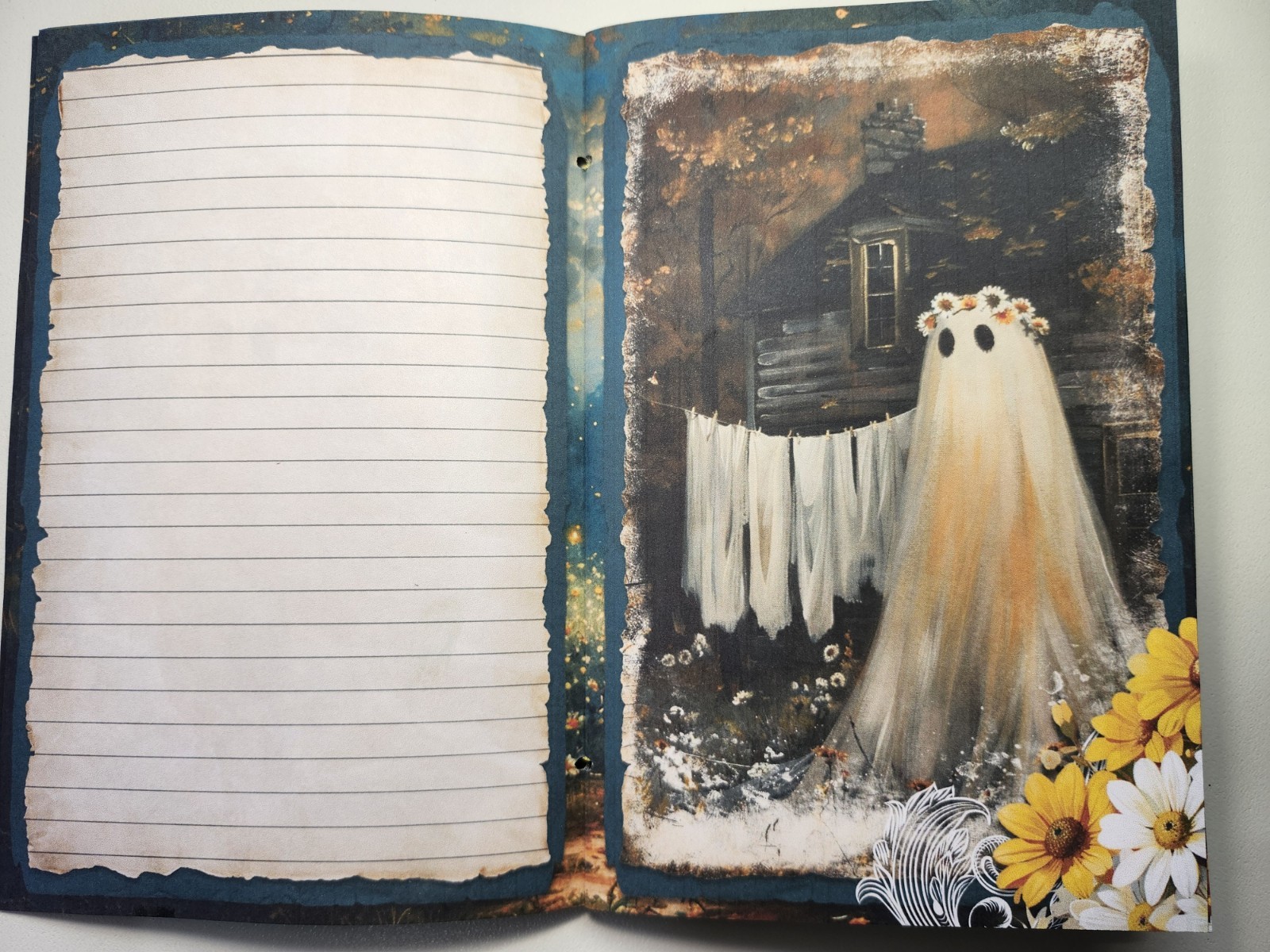 Junk Journal Blank Booklet “A SUMMER HAUNTING” Ghost HANDMADE LG 8.5″x5.5″ 40pg