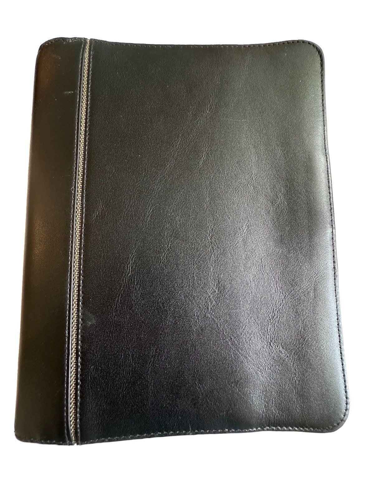 Vtg Franklin Covey Blk Full Grain Leather Planner Organizer 7 Ring Binder Zipper