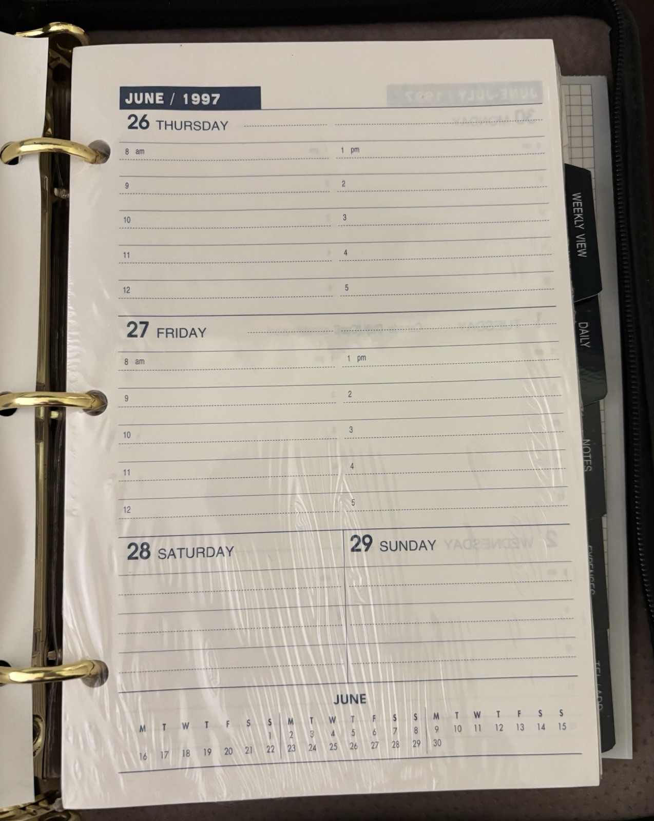 Vtg Winslow Business Planner Black 8×10 3 Ring 1997 Unused Inserts *BROKEN ZIP*