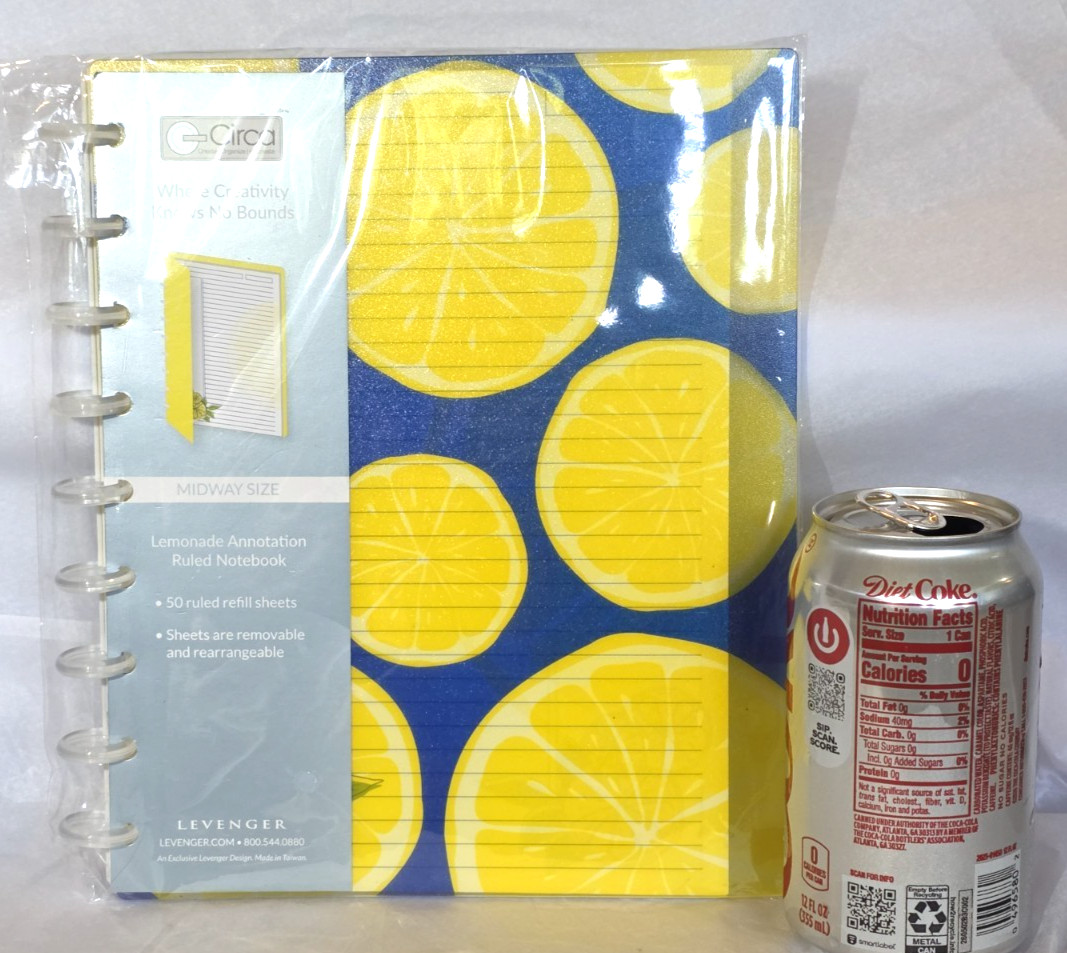 Levenger CIRCA Lemonade Lemon Ruled Annotation Notebook Midway Size New! 50 sht.