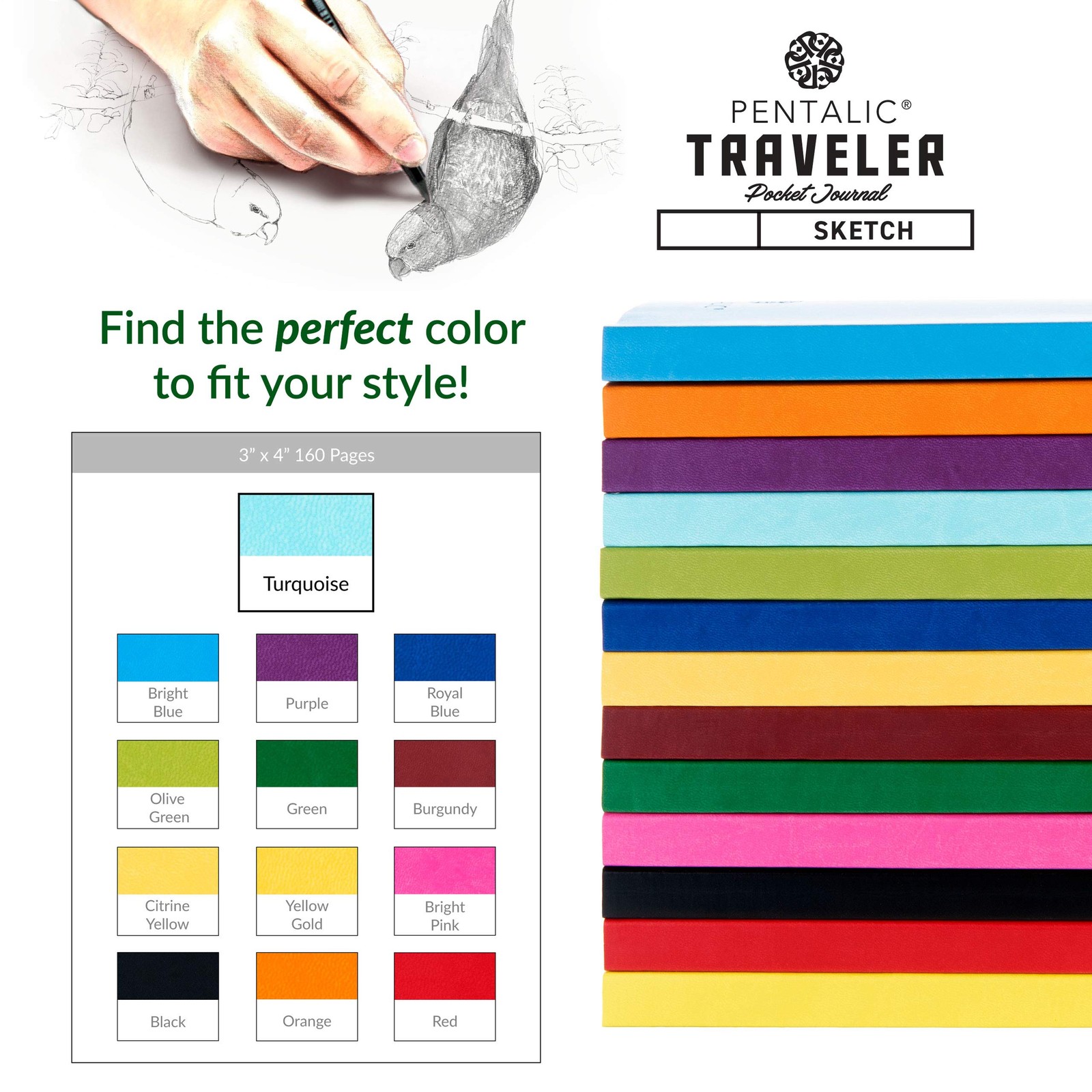 Pentalic 3″ x 4″ Pocket Sketchbook 3-inch x 4-inch, Turquoise, Turquoise