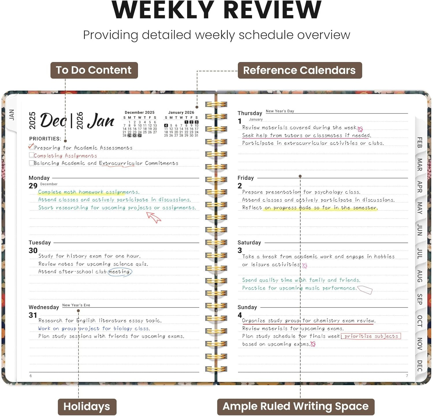 Hardcover 2026 Planner, Weekly and Monthly Calendar, Jan – Dec 2026 Planner Book