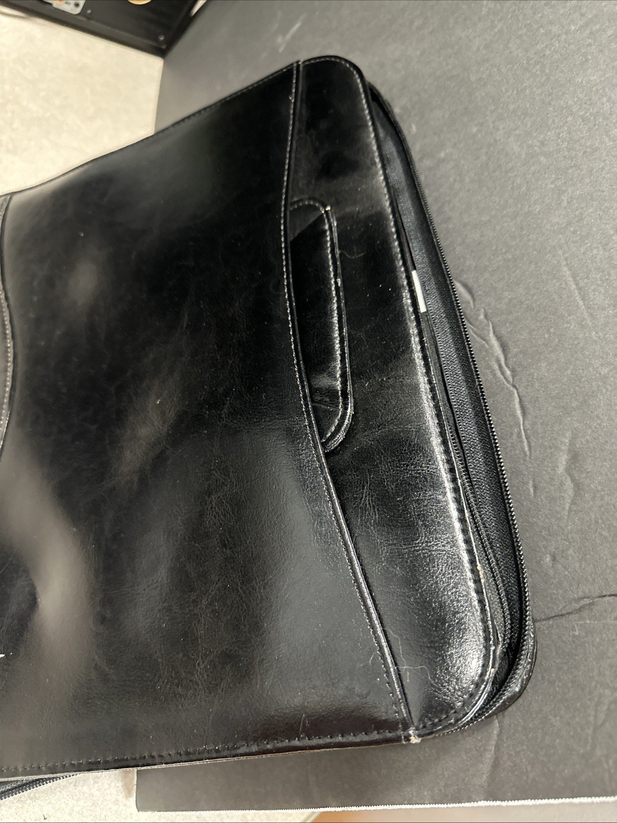 Vintage 1994 90s Black LEATHER 3 RING BINDER/NOTE BOOK Organizer Briefcase